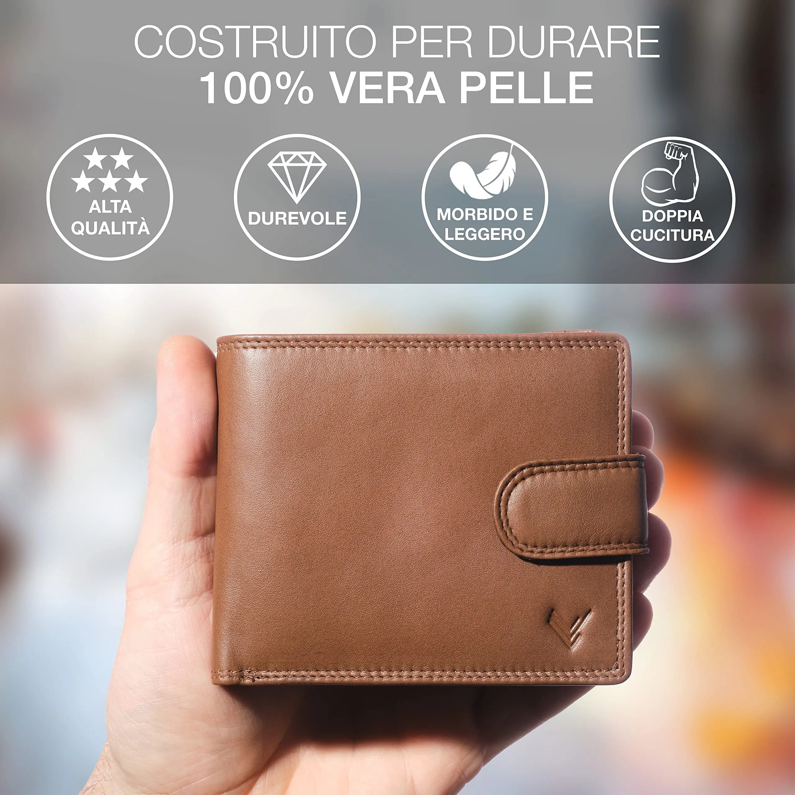 Lavalen Portafoglio Uomo in Pelle Vera RFID con Portamonete Grande - immagine 2