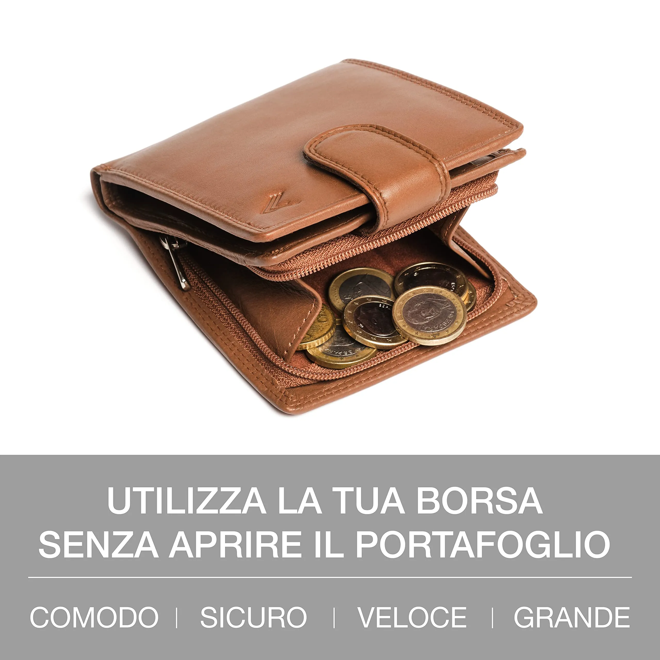 Lavalen Portafoglio Uomo in Pelle Vera RFID con Portamonete Grande - immagine 5