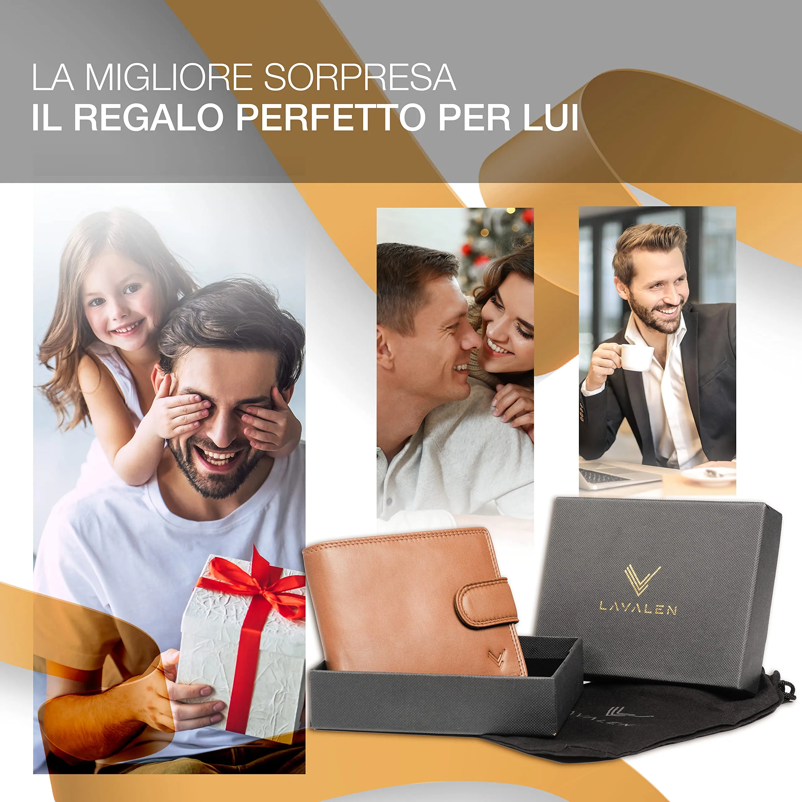 Lavalen Portafoglio Uomo in Pelle Vera RFID con Portamonete Grande - immagine 6