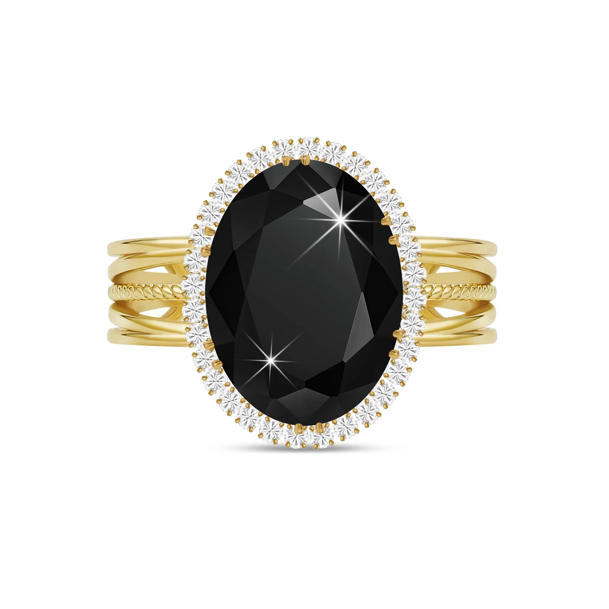 Linawe Anello Regolabile in Tormalina e Moissanite, Oro e Nero - immagine 1