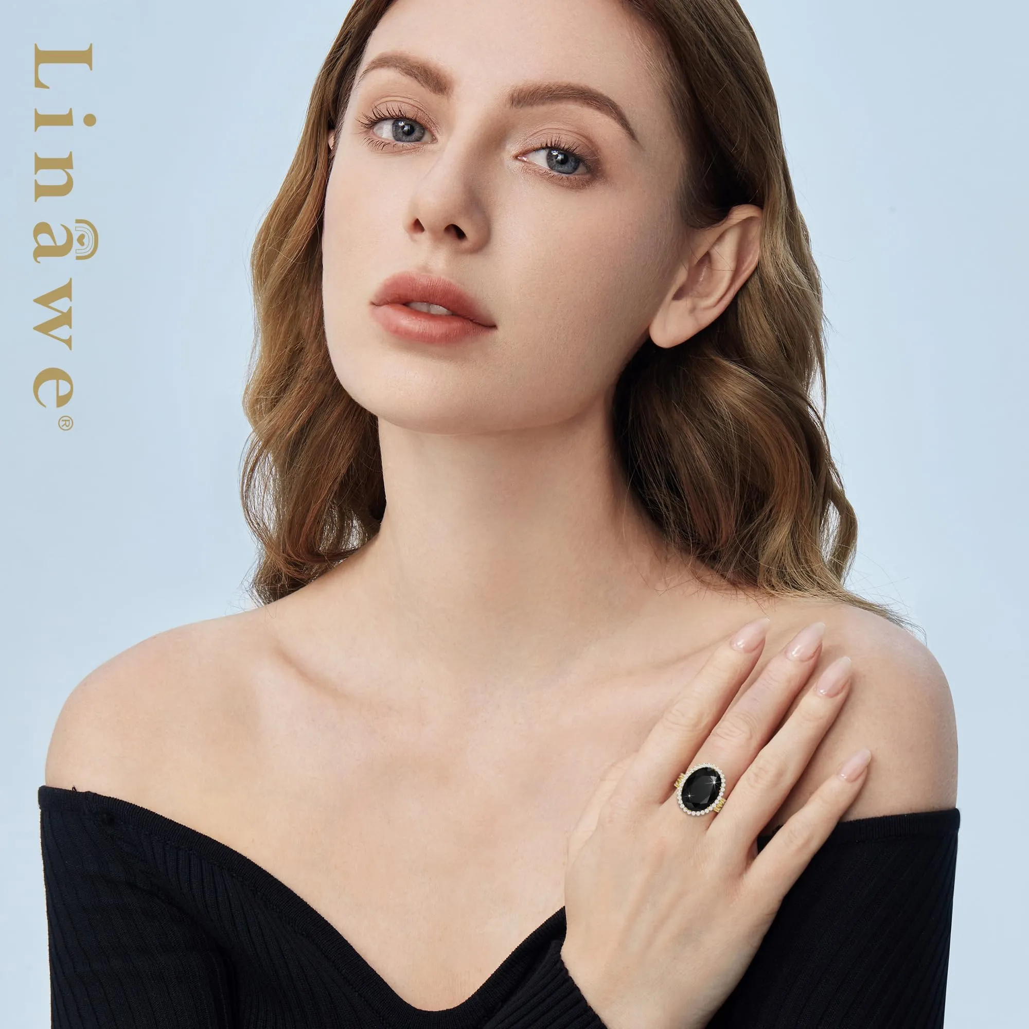 Linawe Anello Regolabile in Tormalina e Moissanite, Oro e Nero - immagine 3