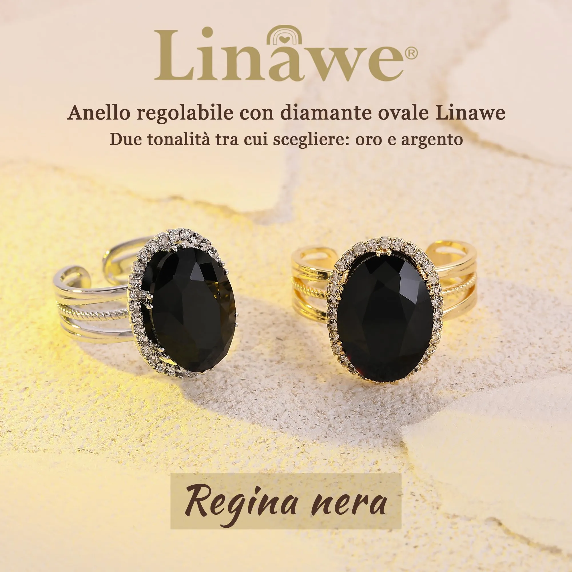 Linawe Anello Regolabile in Tormalina e Moissanite, Oro e Nero - immagine 5