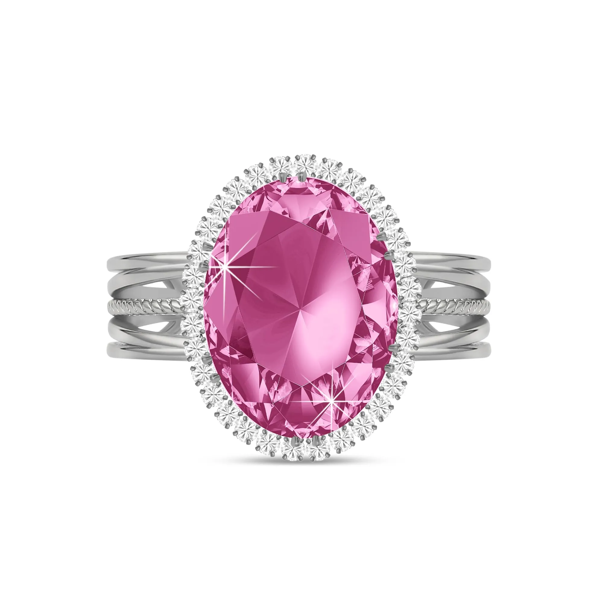 Linawe Anello Regolabile in Argento con Pietra Rosa e Zirconi - immagine 1