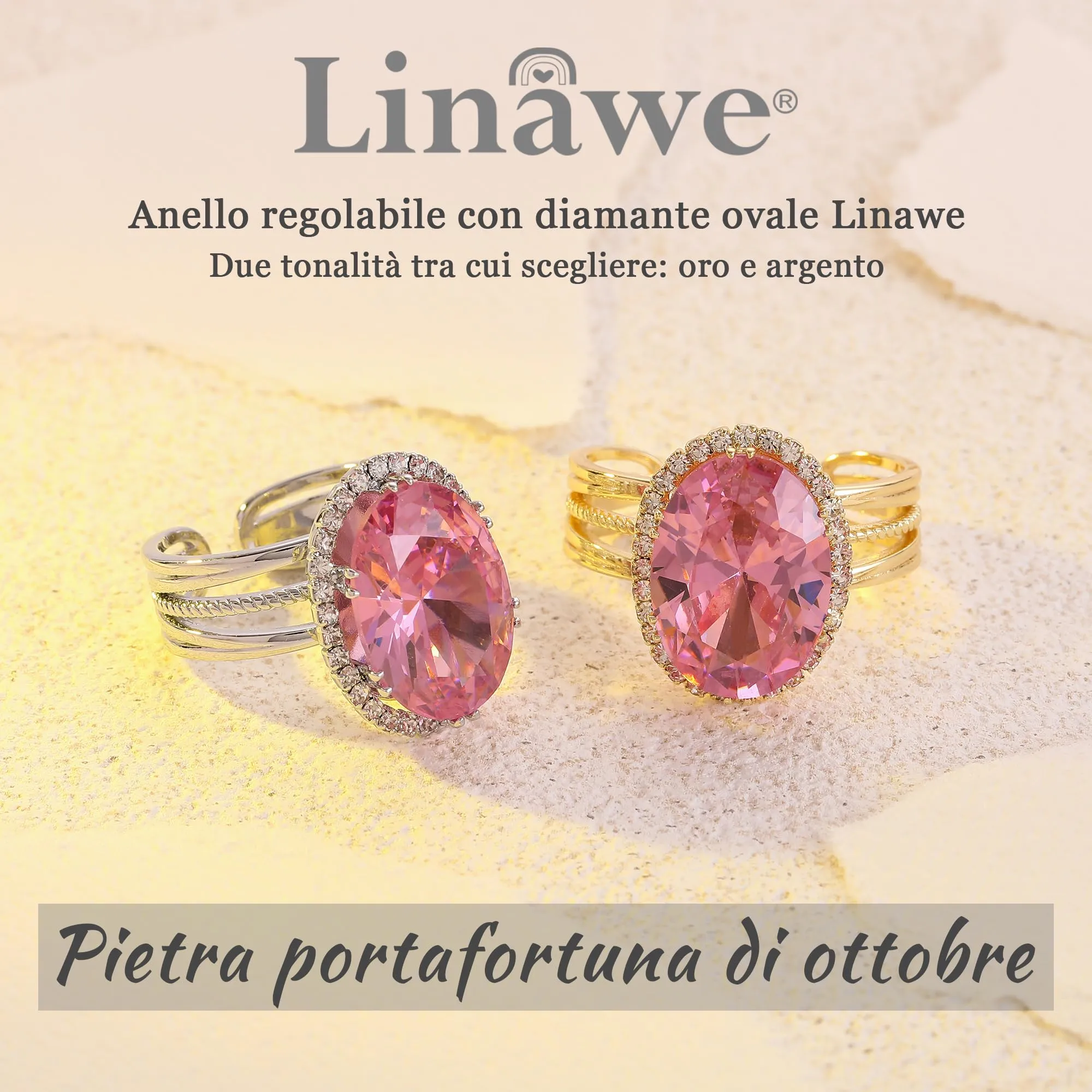 Linawe Anello Regolabile in Argento con Pietra Rosa e Zirconi - immagine 5
