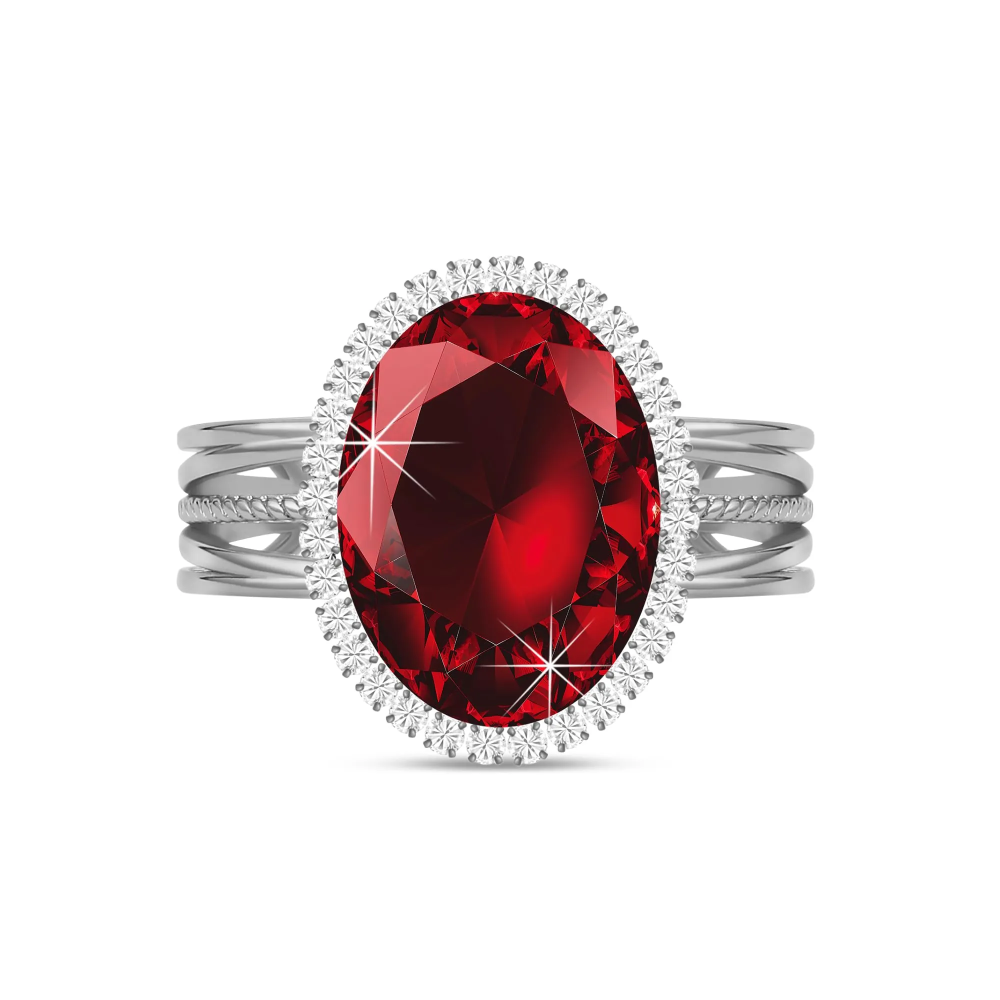 Linawe Anello Regolabile in Moissanite e Zirconi Argento - immagine 1