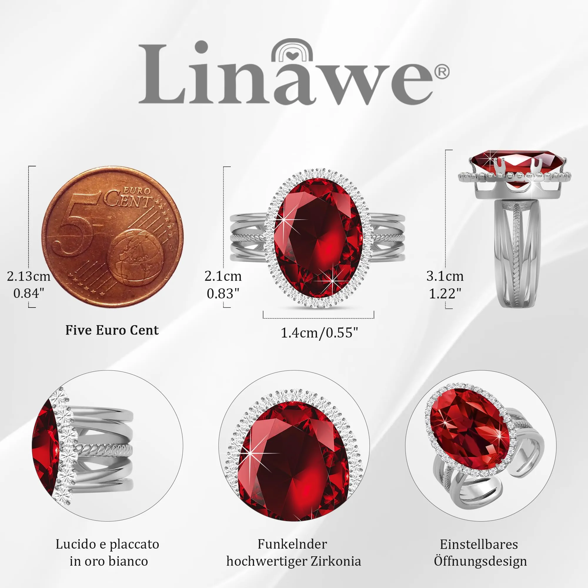 Linawe Anello Regolabile in Moissanite e Zirconi Argento - immagine 4