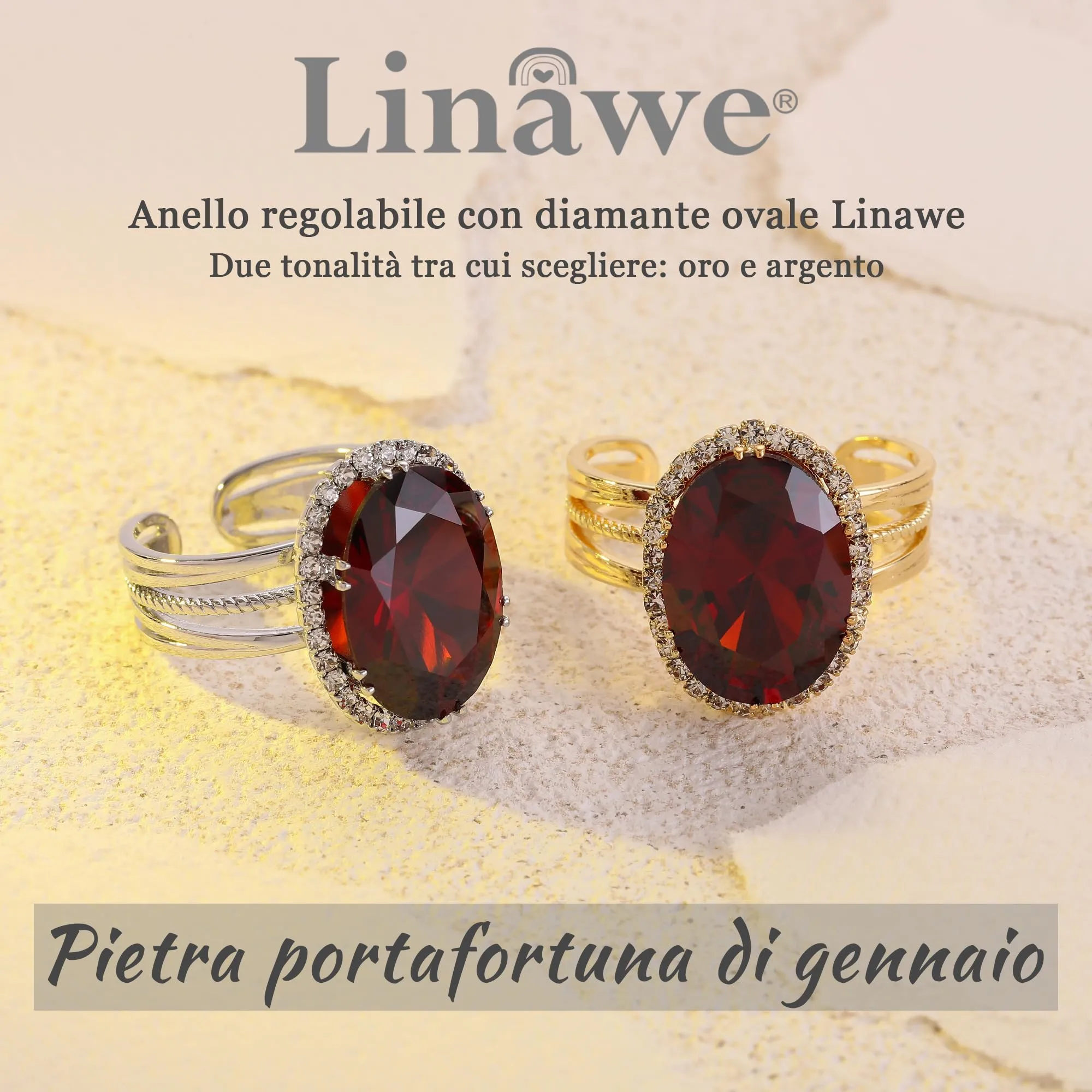 Linawe Anello Regolabile in Moissanite e Zirconi Argento - immagine 5
