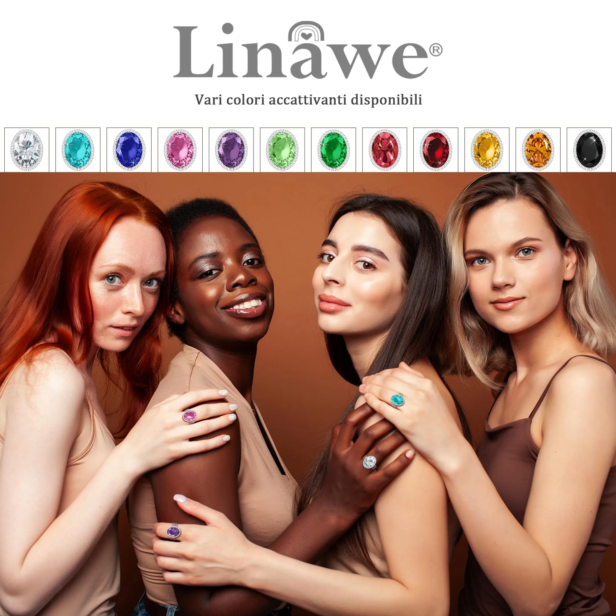 Linawe Anello Regolabile in Moissanite e Zirconi Argento - immagine 6