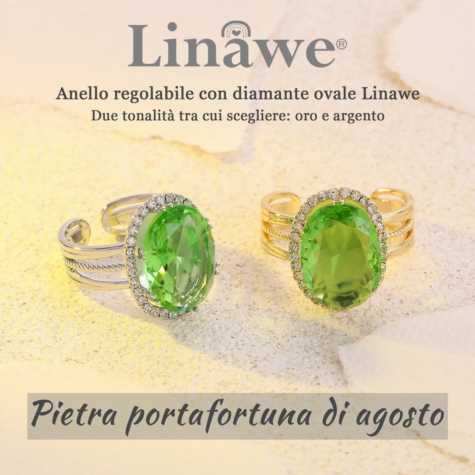 Linawe Anello da Donna Regolabile con Moissanite e Zirconi in Oro Bianco/Argento - immagine 5