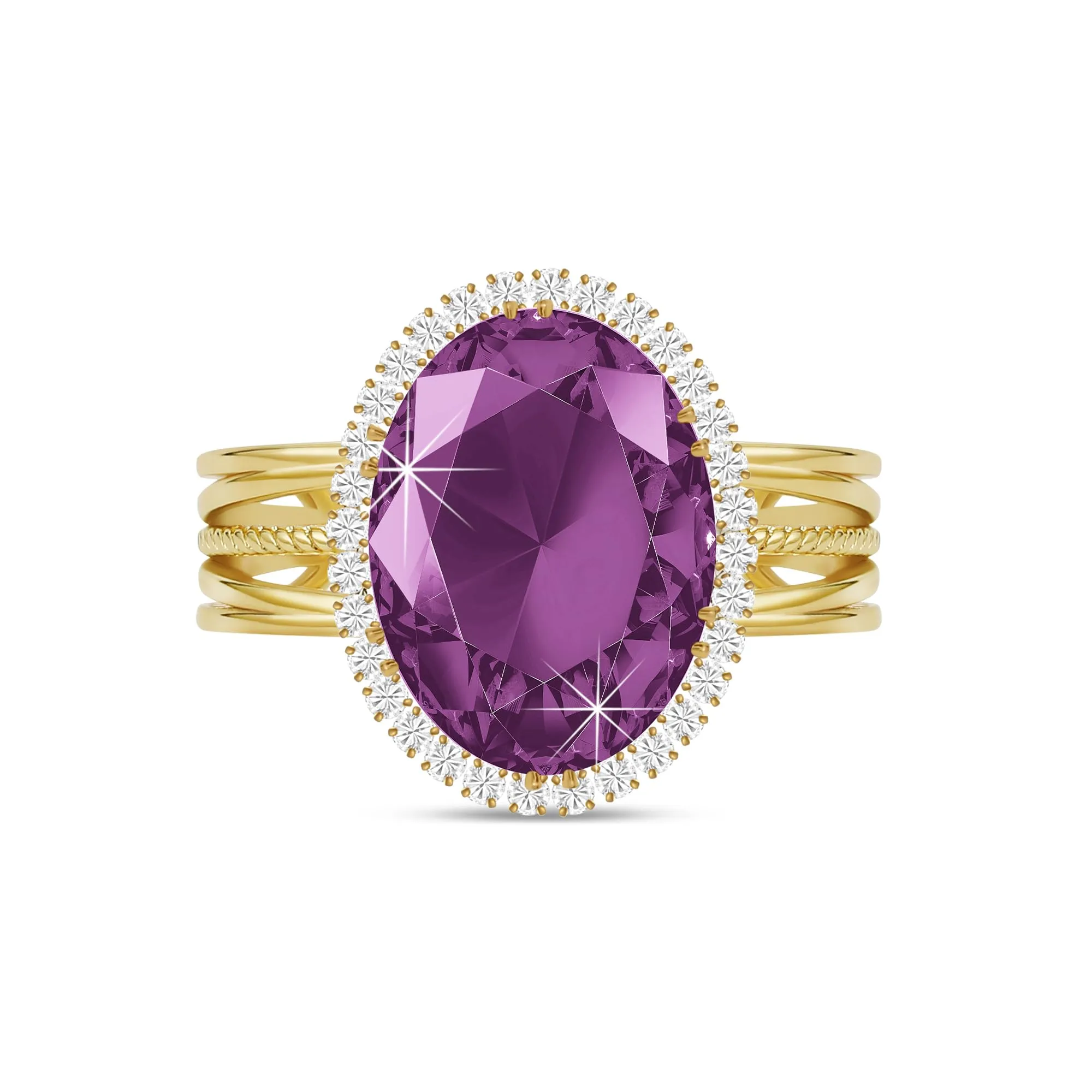 Linawe Anello in oro regolabile con ametista viola e zirconi - immagine 1