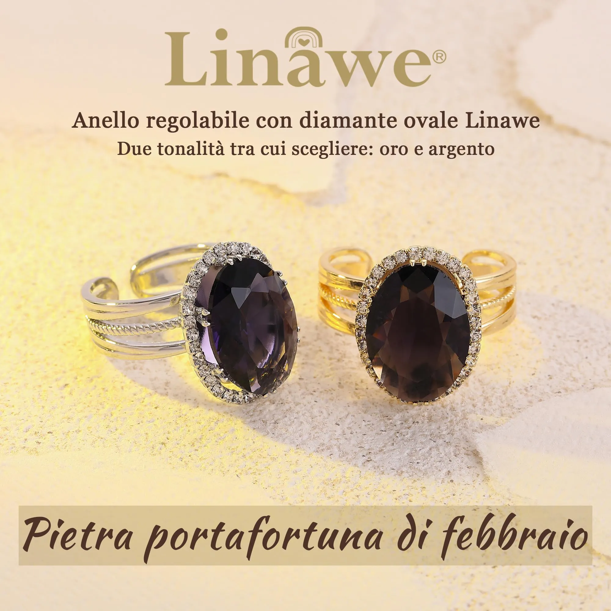 Linawe Anello in oro regolabile con ametista viola e zirconi - immagine 5