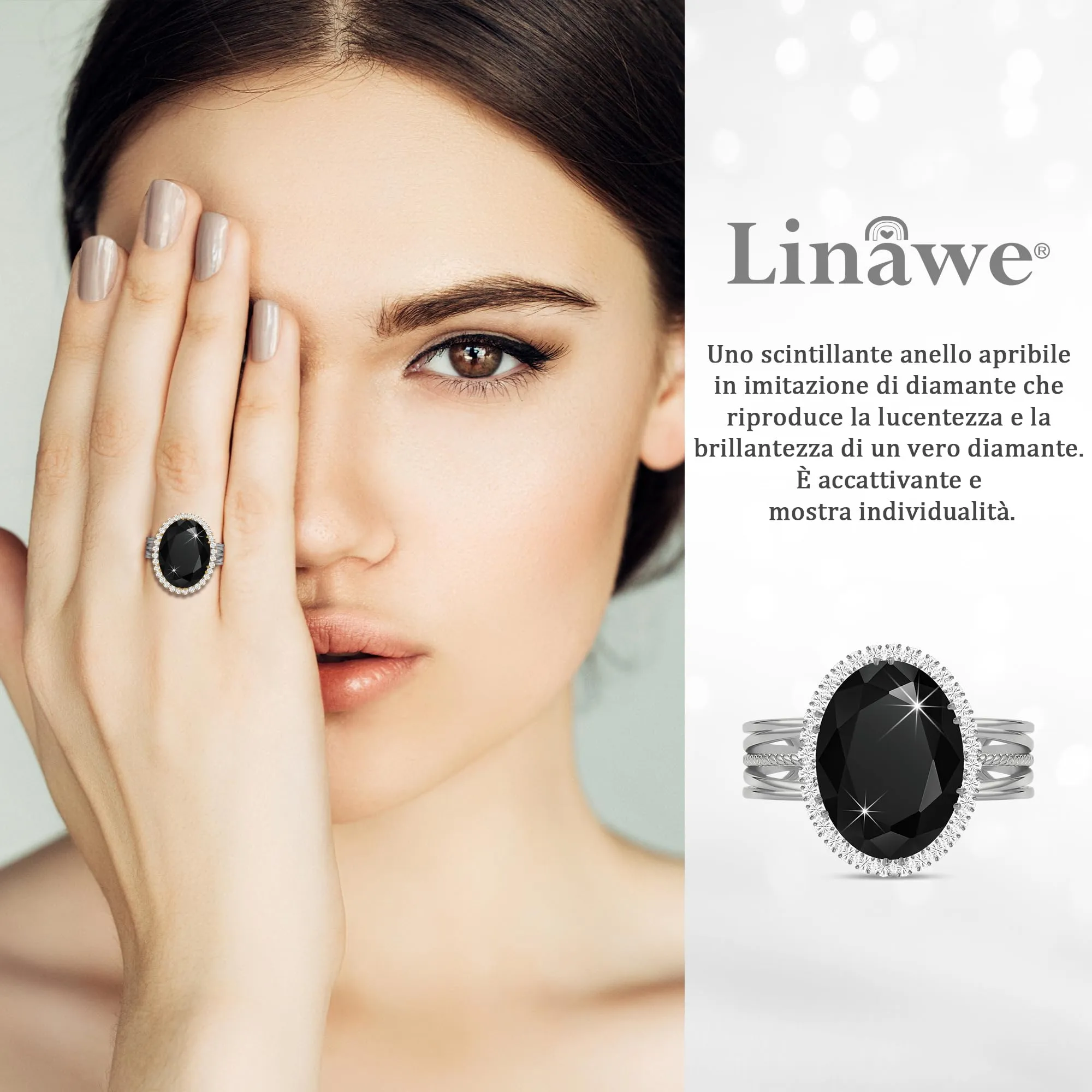 Linawe Anello da Donna in Moissanite e Zirconi Regolabile - immagine 2