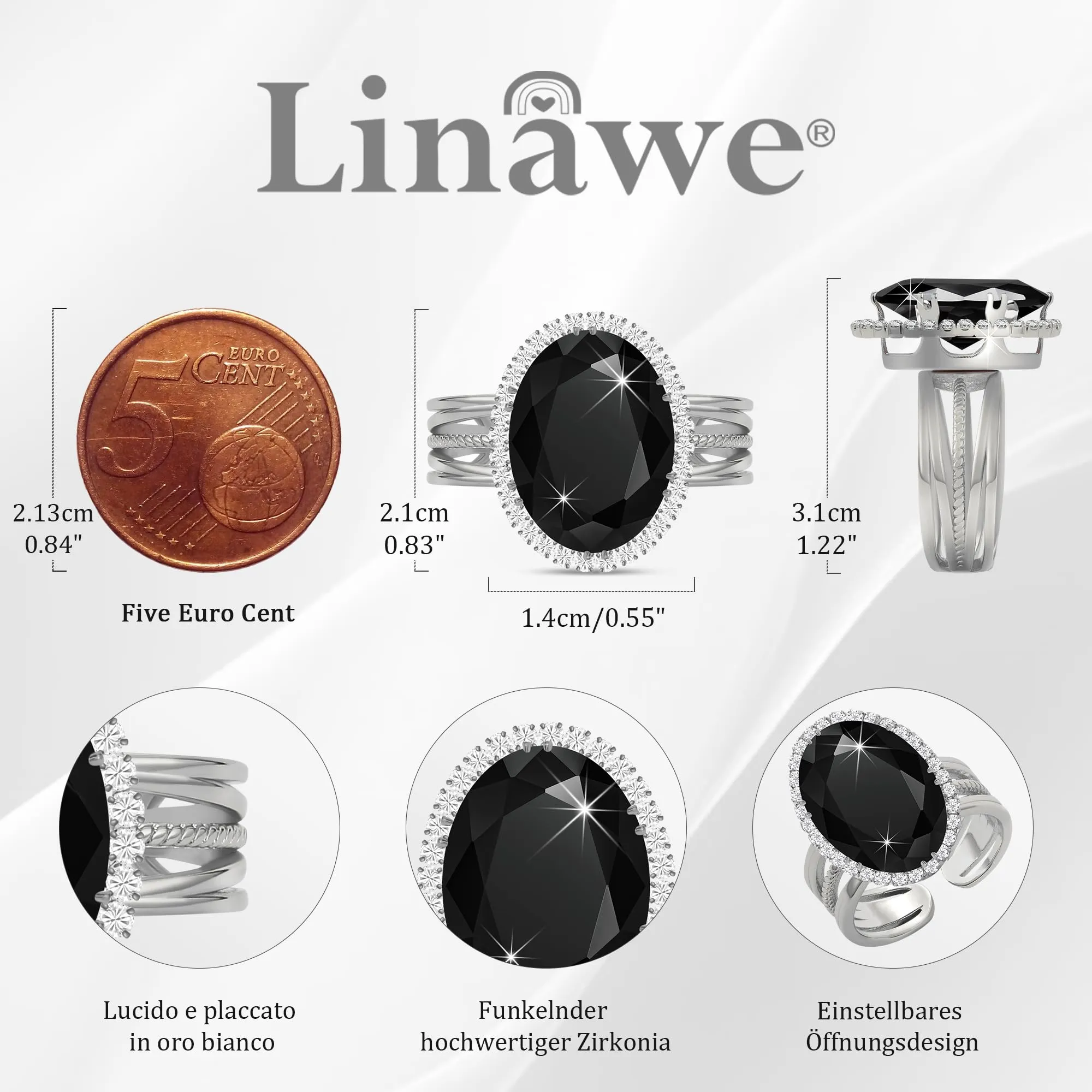 Linawe Anello da Donna in Moissanite e Zirconi Regolabile - immagine 4