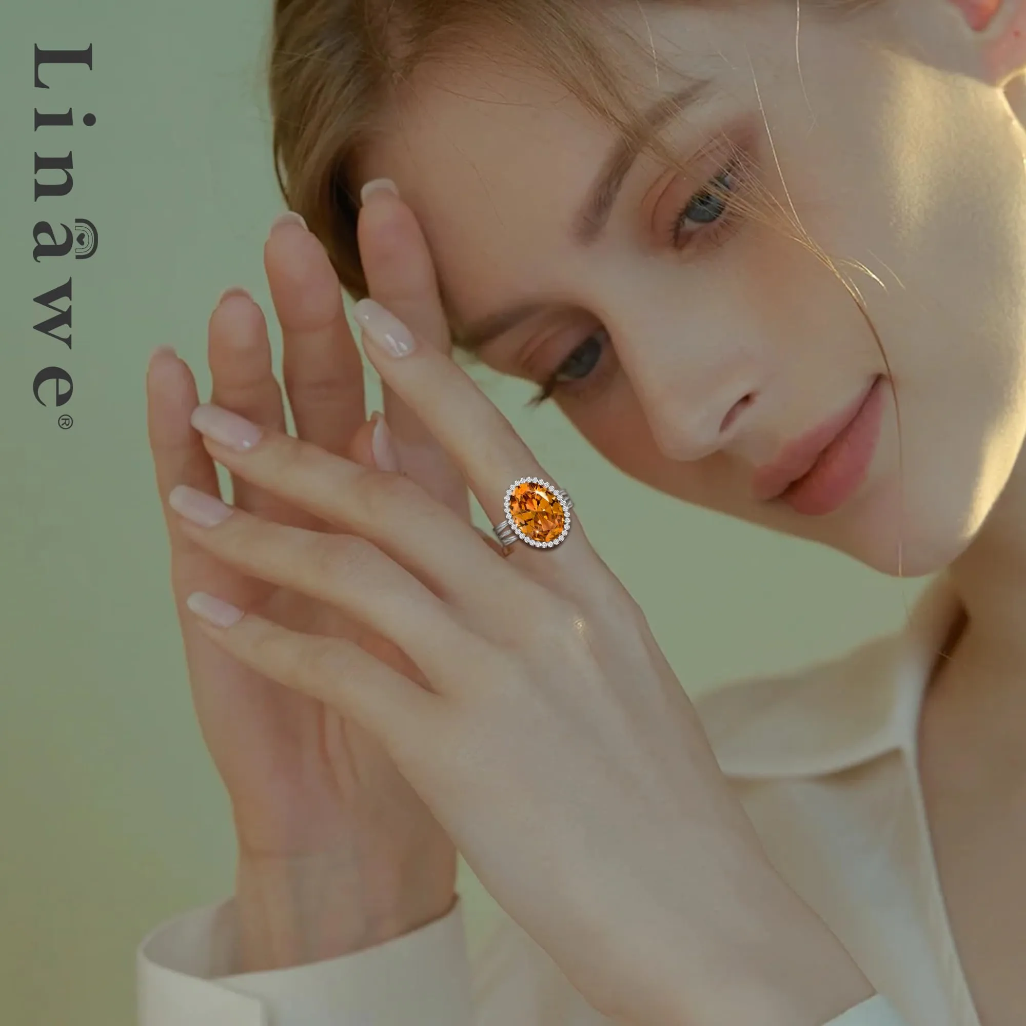 Linawe Anello da Donna Regolabile in Moissanite con Zirconi e Pietra Ovale Argento - immagine 3