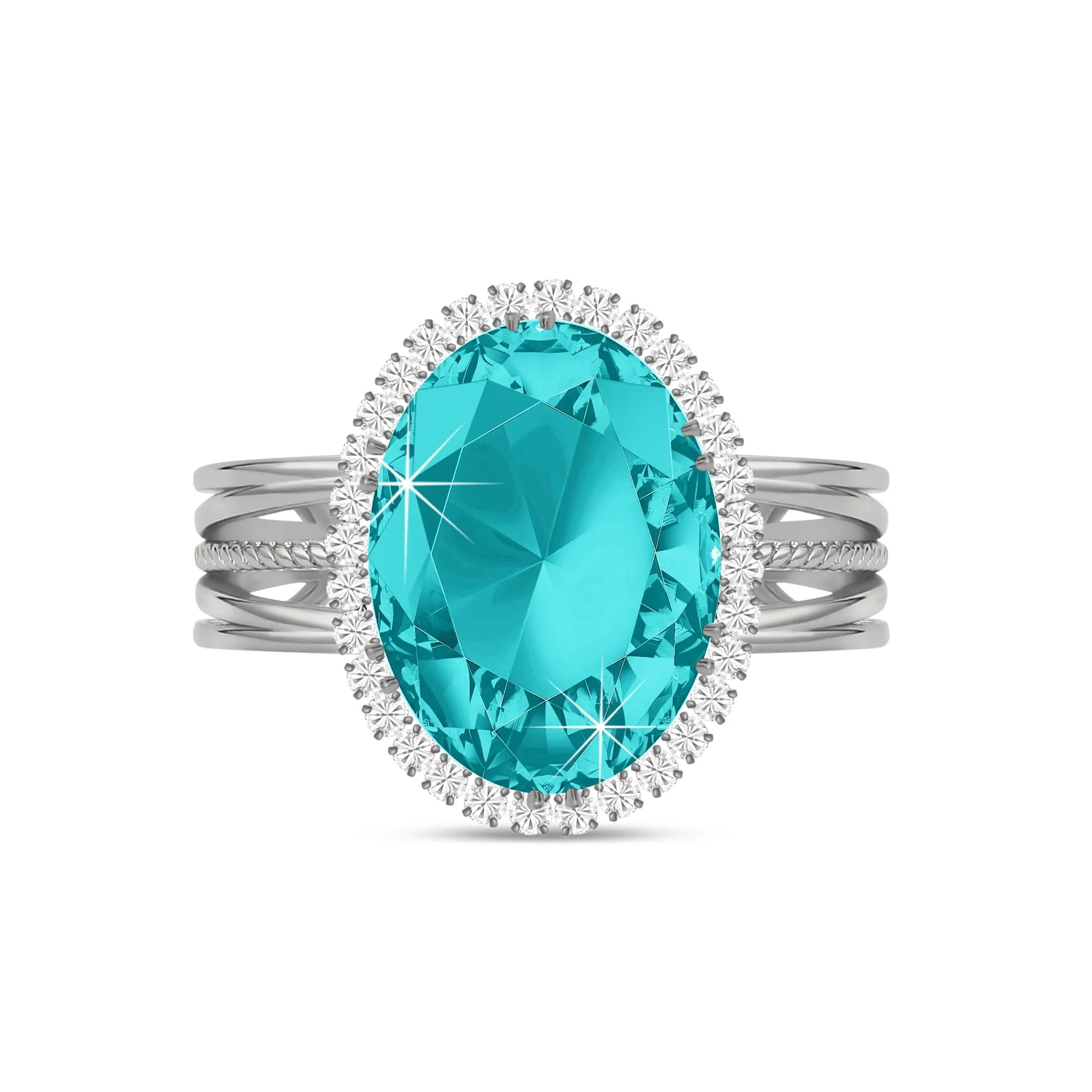 Linawe Anello da Donna Regolabile con Moissanite Sintetica e Zirconi Argento - immagine 1
