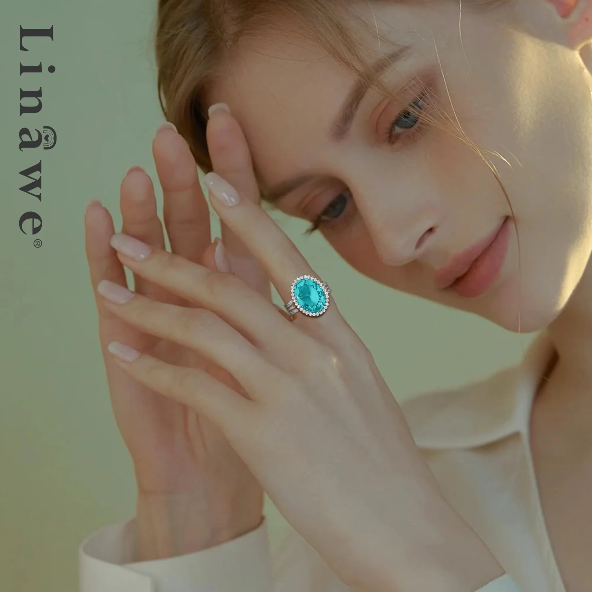 Linawe Anello da Donna Regolabile con Moissanite Sintetica e Zirconi Argento - immagine 3