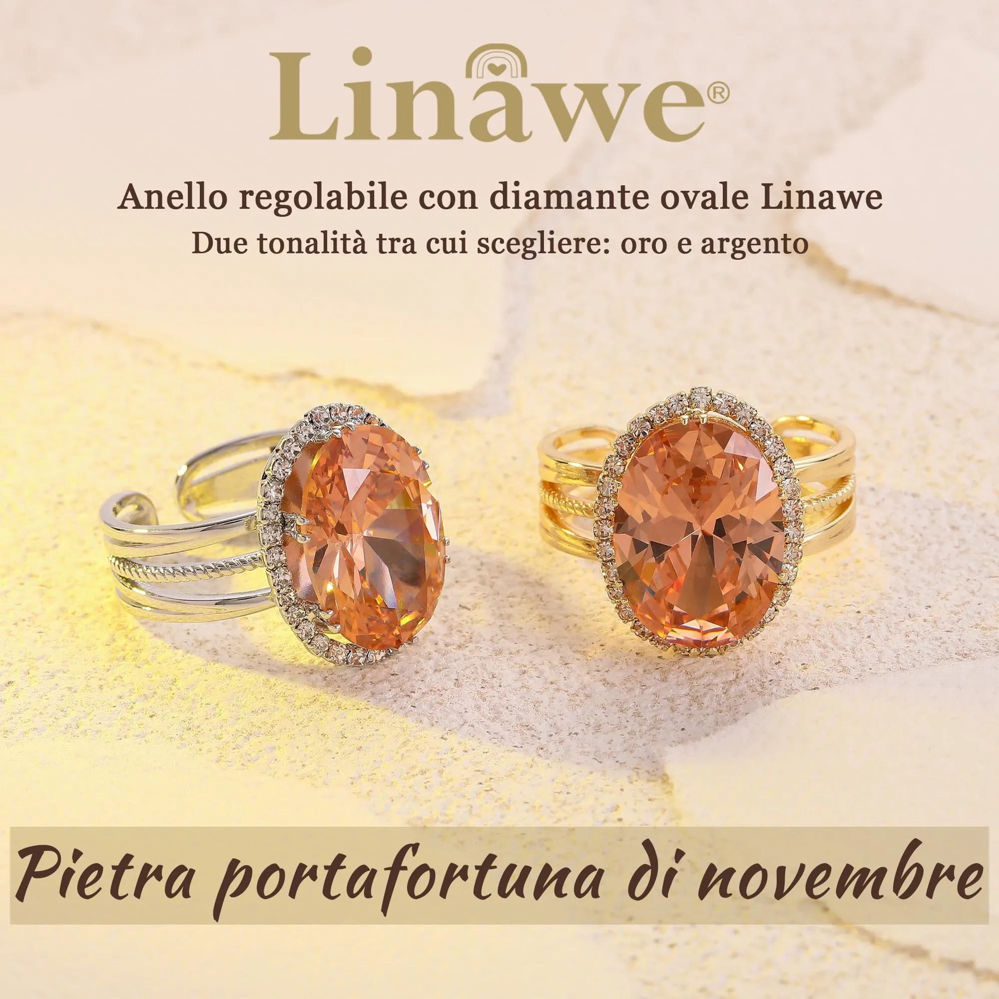 Linawe Anello Regolabile in Oro Placcato con Moissanite Giallo Citrino - immagine 5