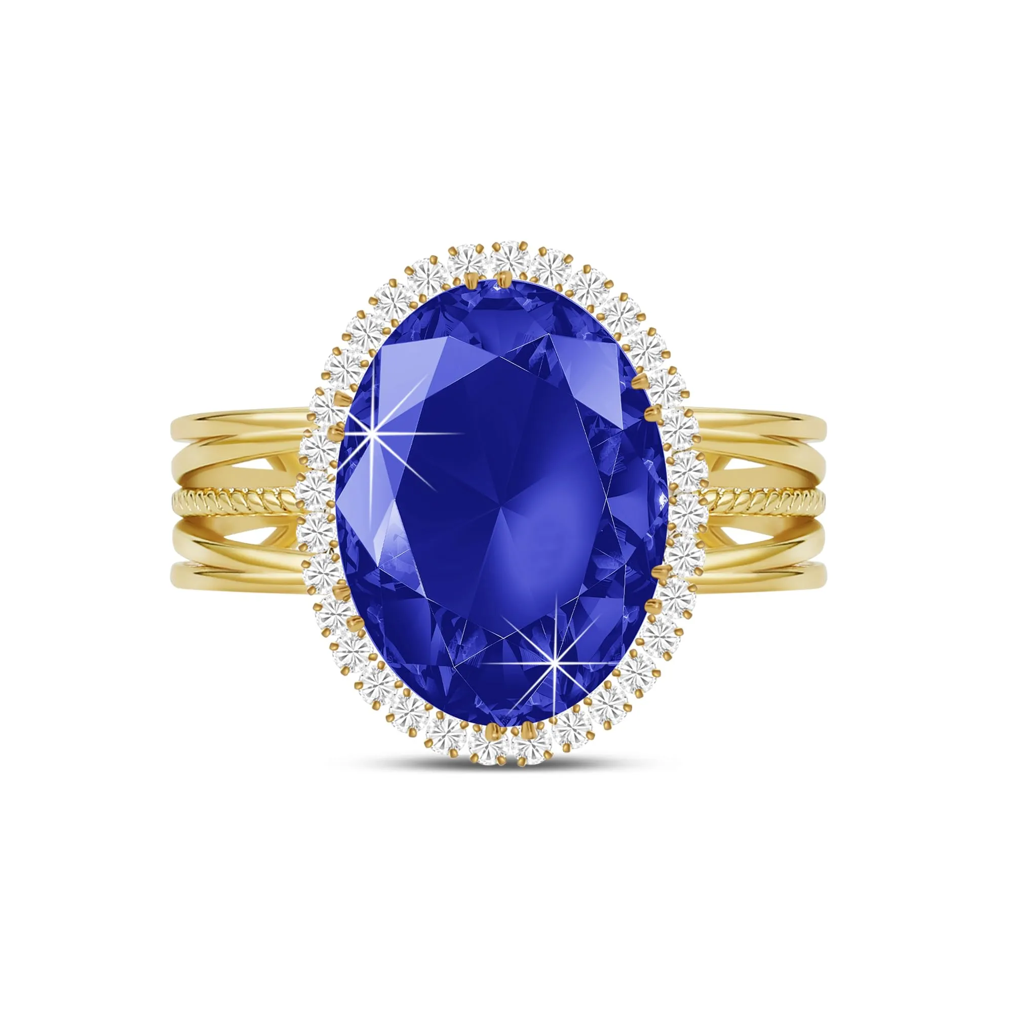 Linawe Anello Regolabile Placcato Oro con Pietra Blu e Zirconi - immagine 1