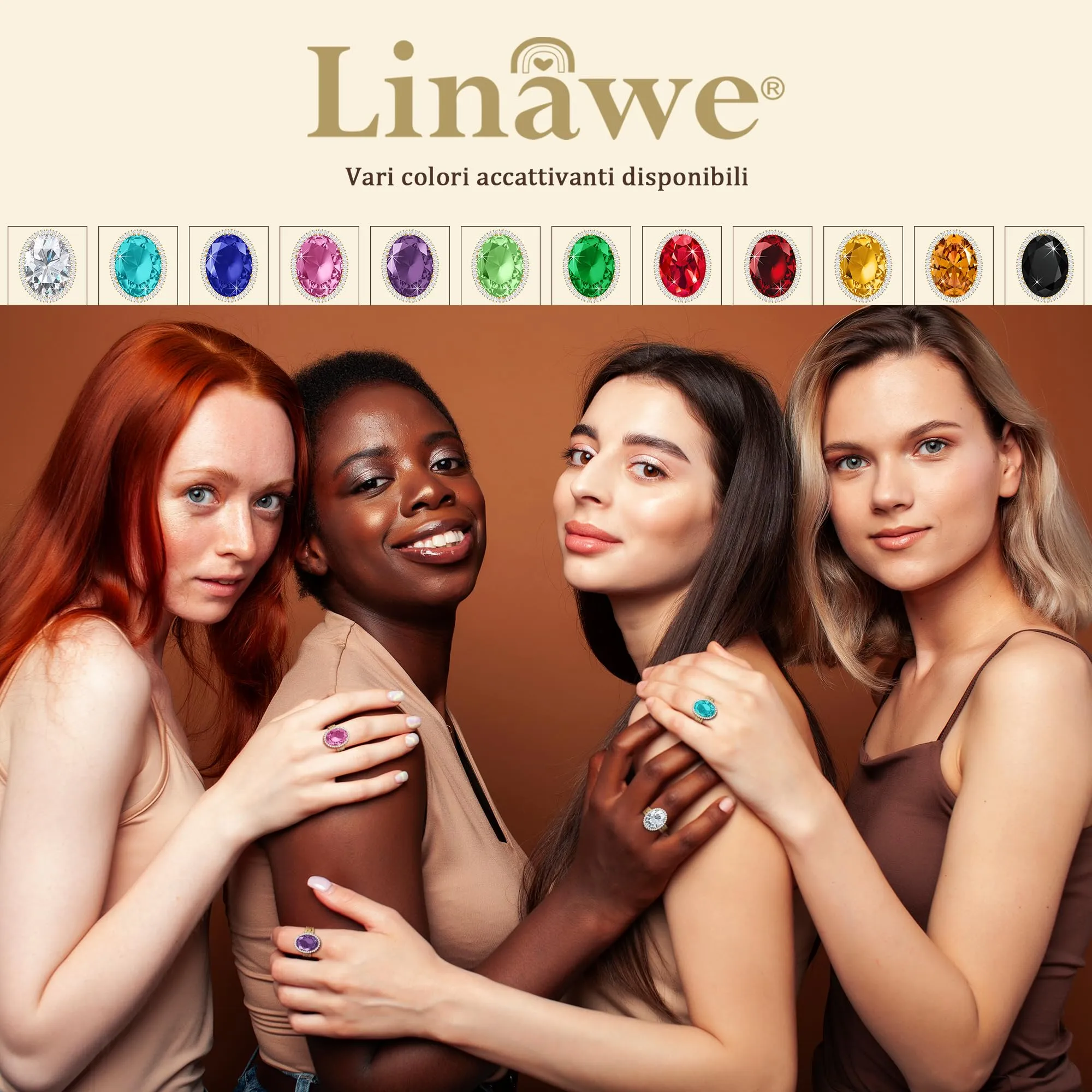 Linawe Anello Regolabile Placcato Oro con Pietra Blu e Zirconi - immagine 6