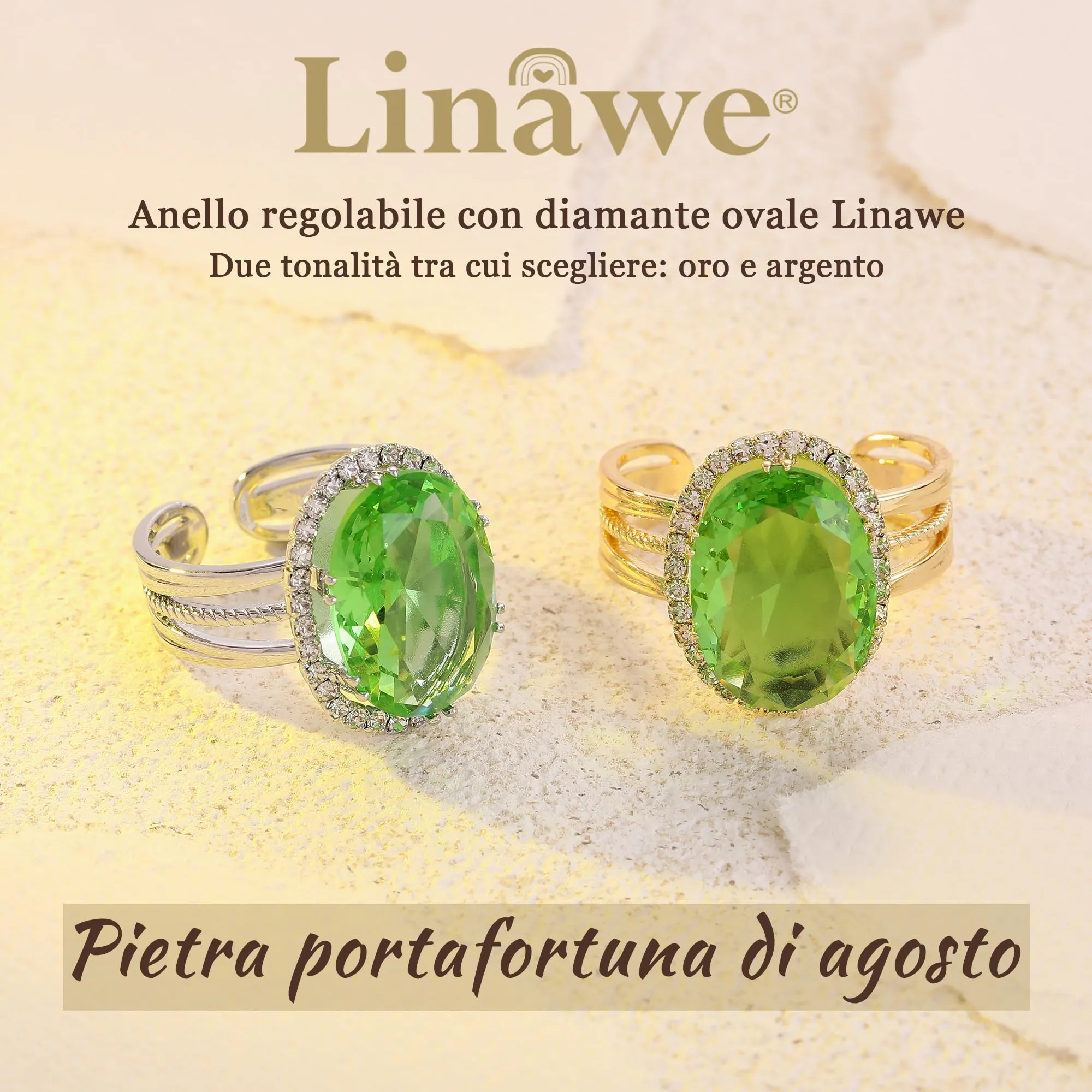 Linawe Anello da donna regolabile placcato oro con pietra turchese e zirconi - immagine 5