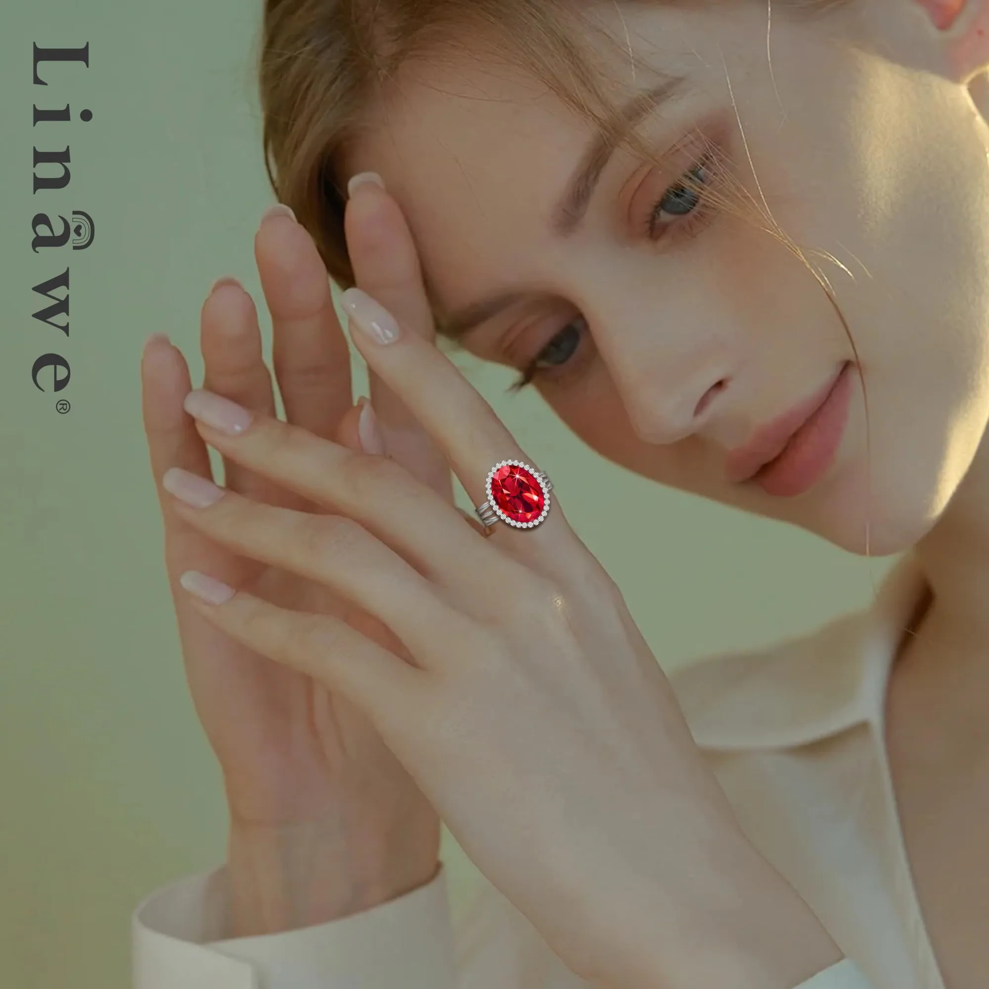 Linawe Anello Regolabile con Moissanite e Zirconi in Oro Bianco/Argento - immagine 3