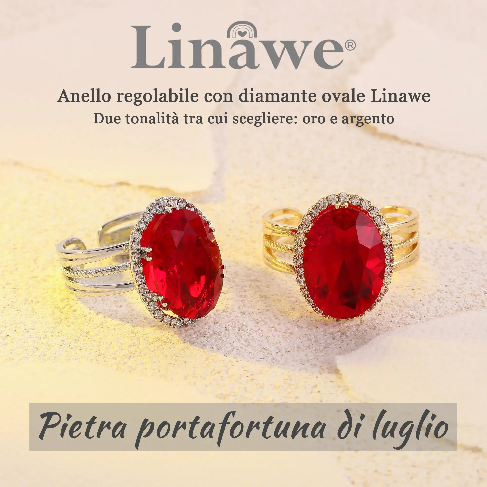 Linawe Anello Regolabile con Moissanite e Zirconi in Oro Bianco/Argento - immagine 5