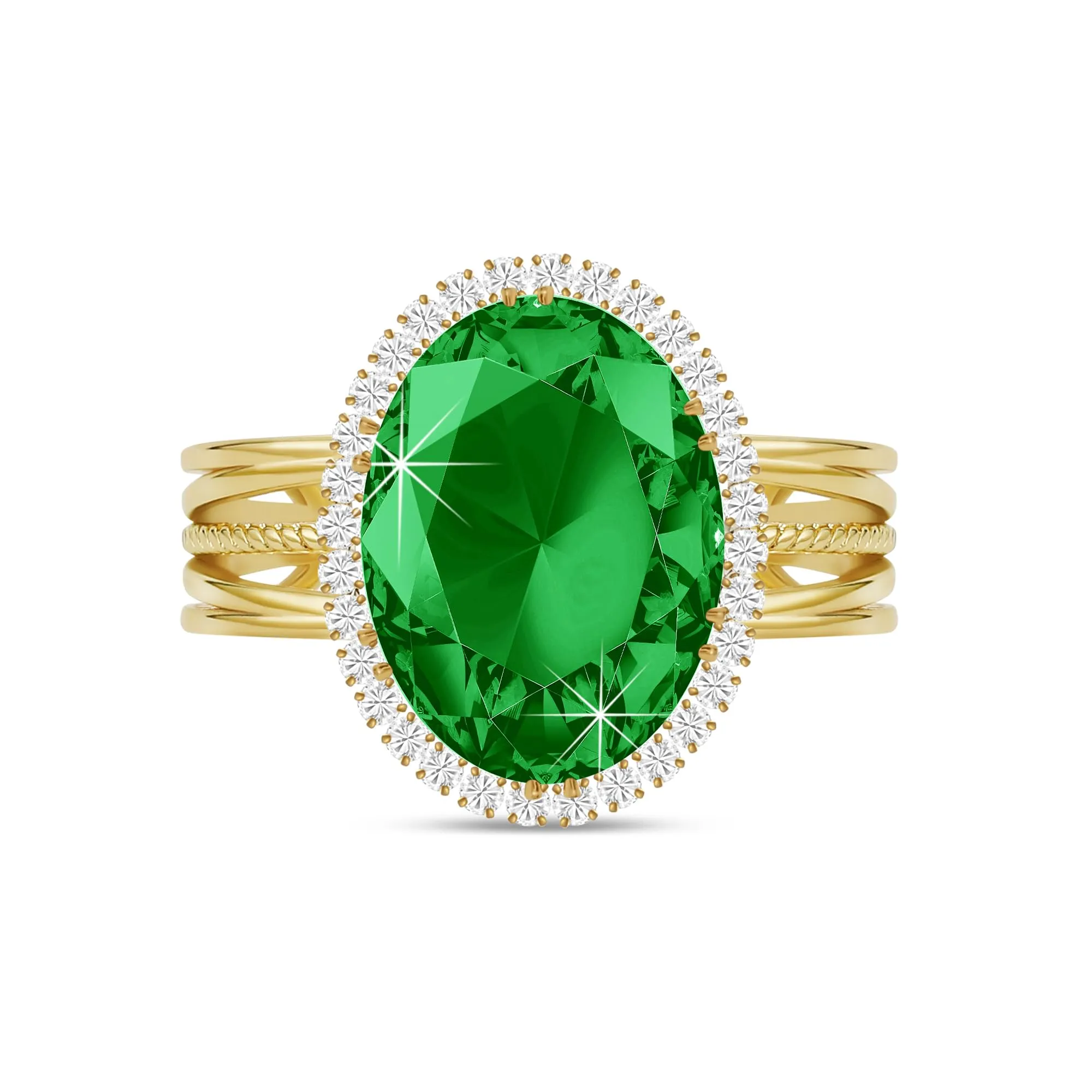 Linawe Anello Regolabile con Smeraldo e Moissanite Placcato in Oro - immagine 1
