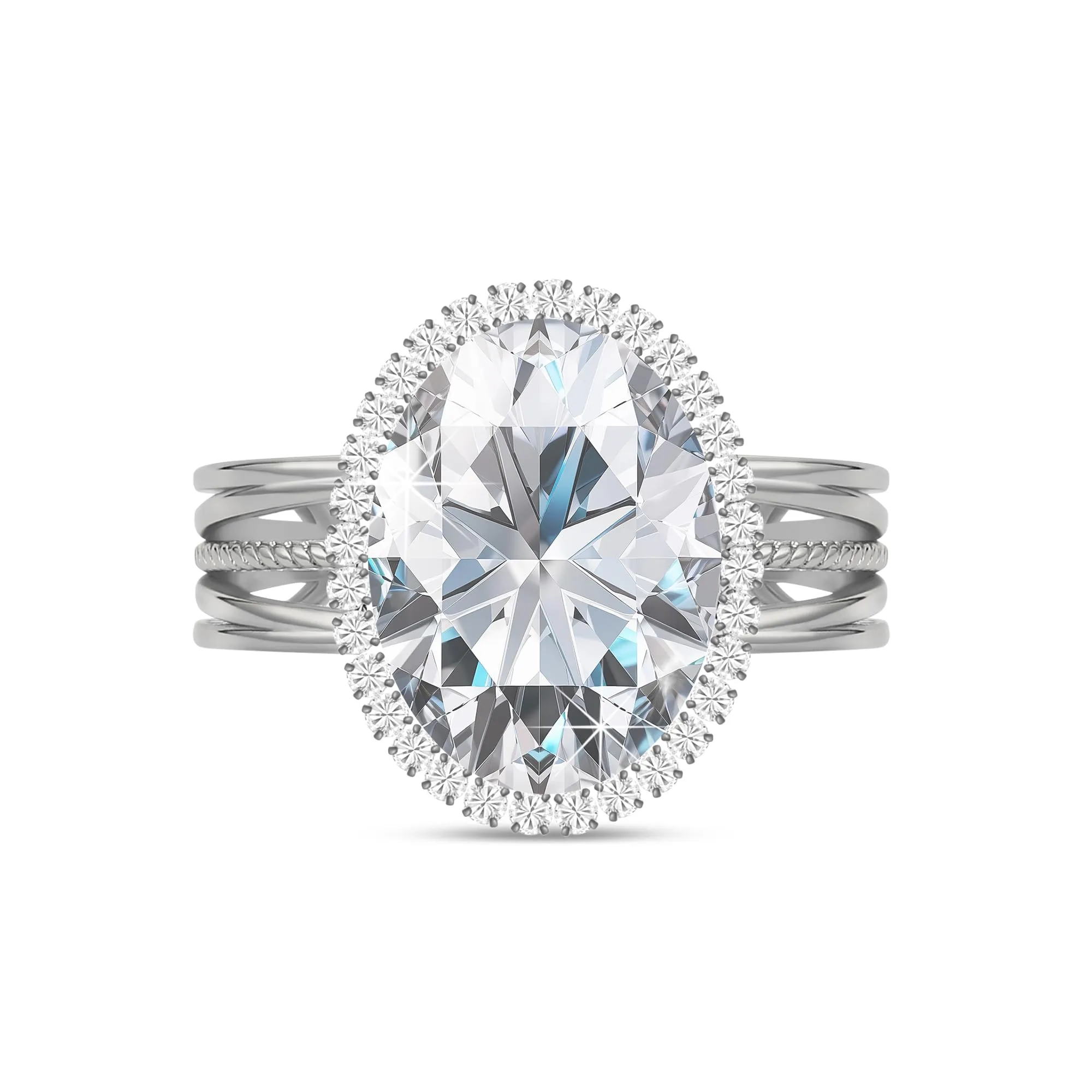 Linawe Anello Regolabile in Moissanite e Zirconi per Donna, Placcato Oro Bianco - immagine 1
