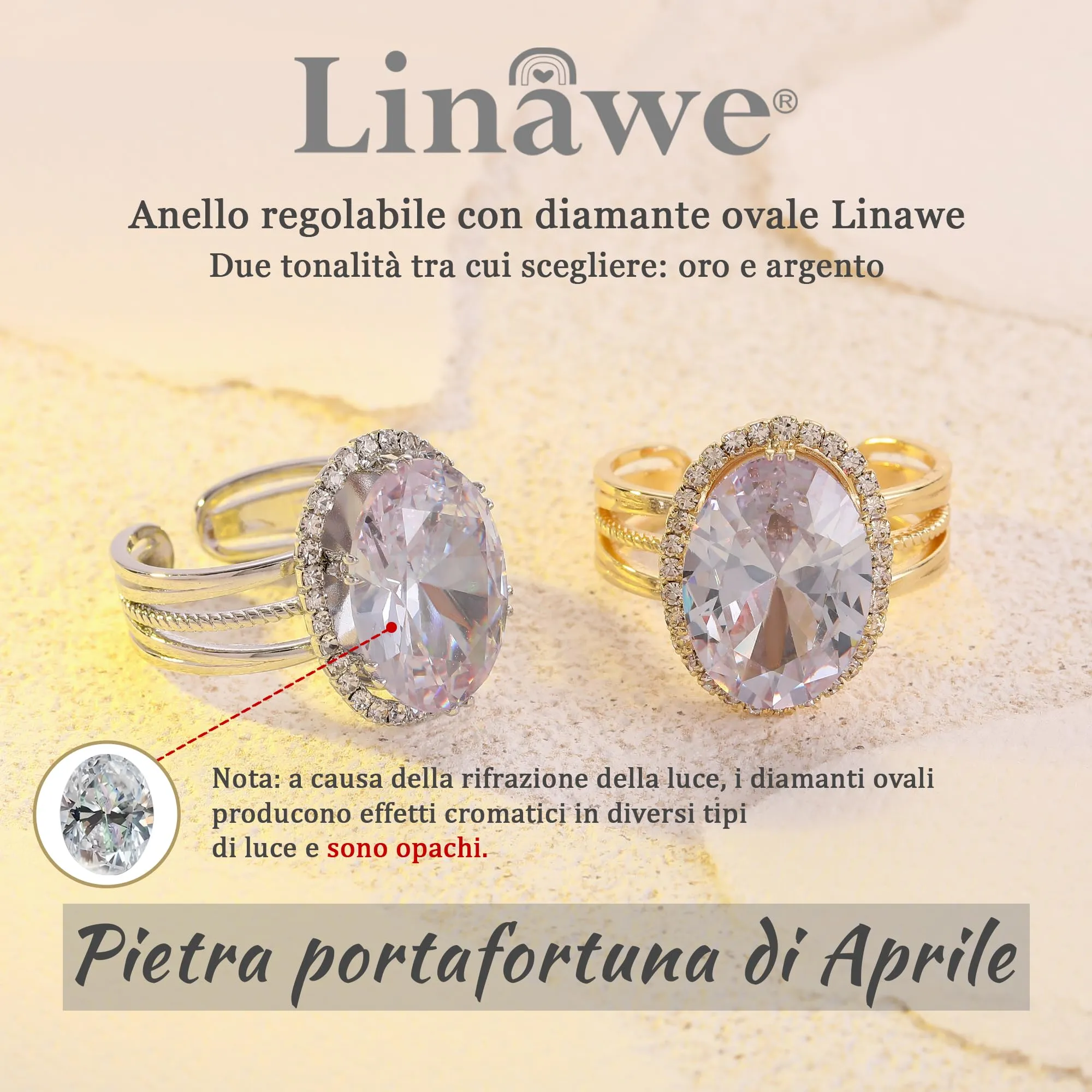 Linawe Anello Regolabile in Moissanite e Zirconi per Donna, Placcato Oro Bianco - immagine 5