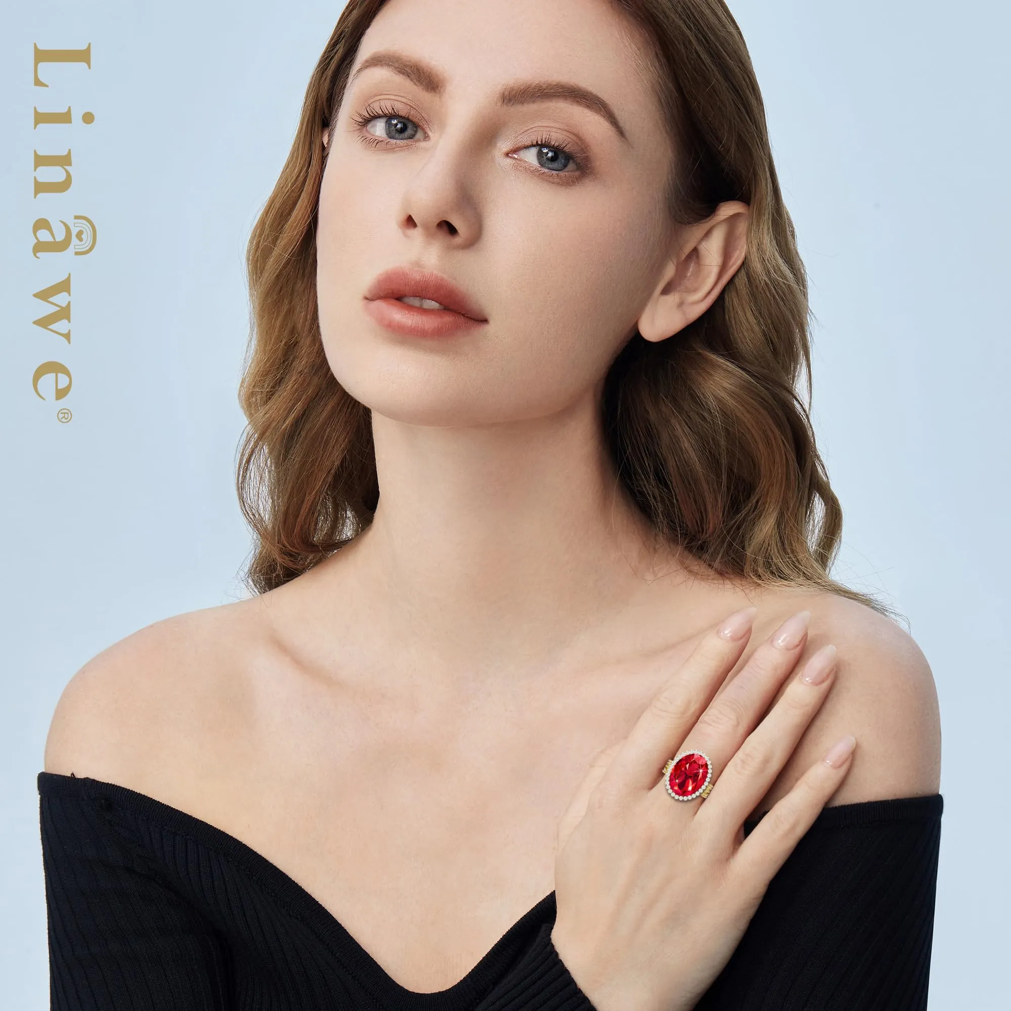 Linawe Anello da Donna Regolabile in Moissanite con Zirconi Placcato Oro 14k - immagine 3