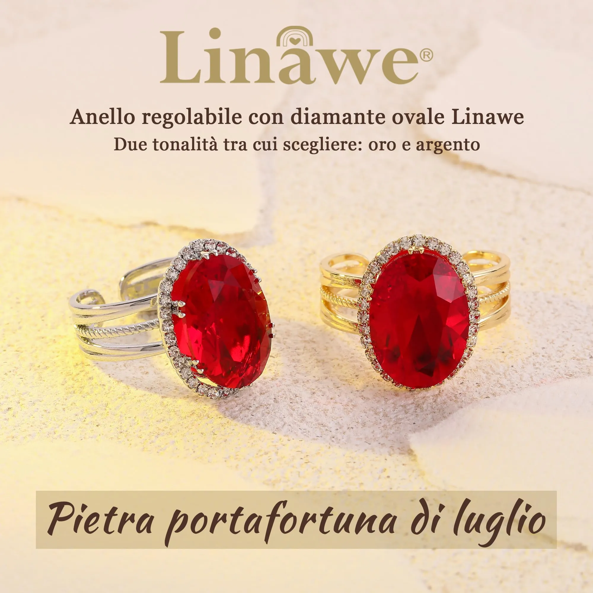 Linawe Anello da Donna Regolabile in Moissanite con Zirconi Placcato Oro 14k - immagine 5