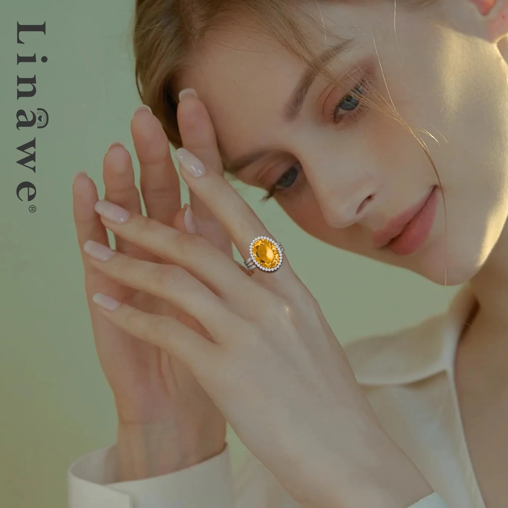 Linawe Anello Regolabile in Argento con Citrino Giallo e Zirconi - immagine 3