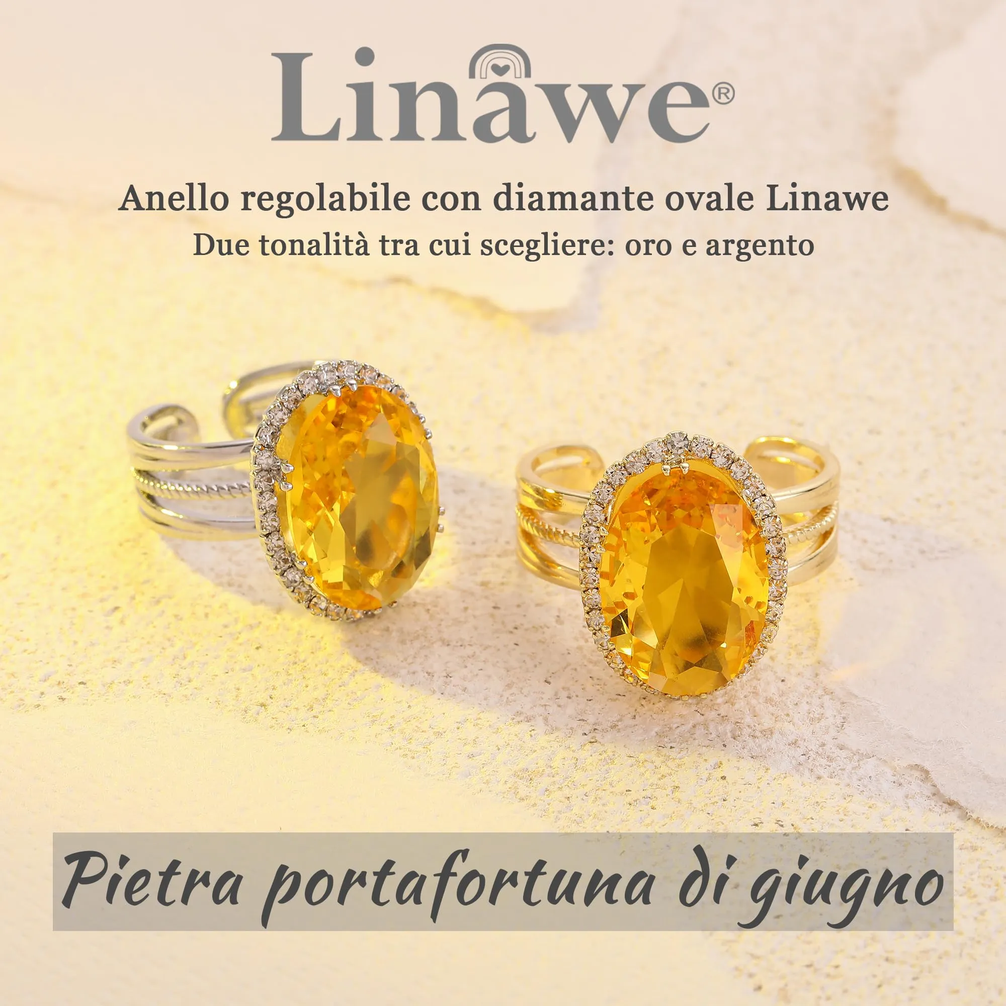 Linawe Anello Regolabile in Argento con Citrino Giallo e Zirconi - immagine 5