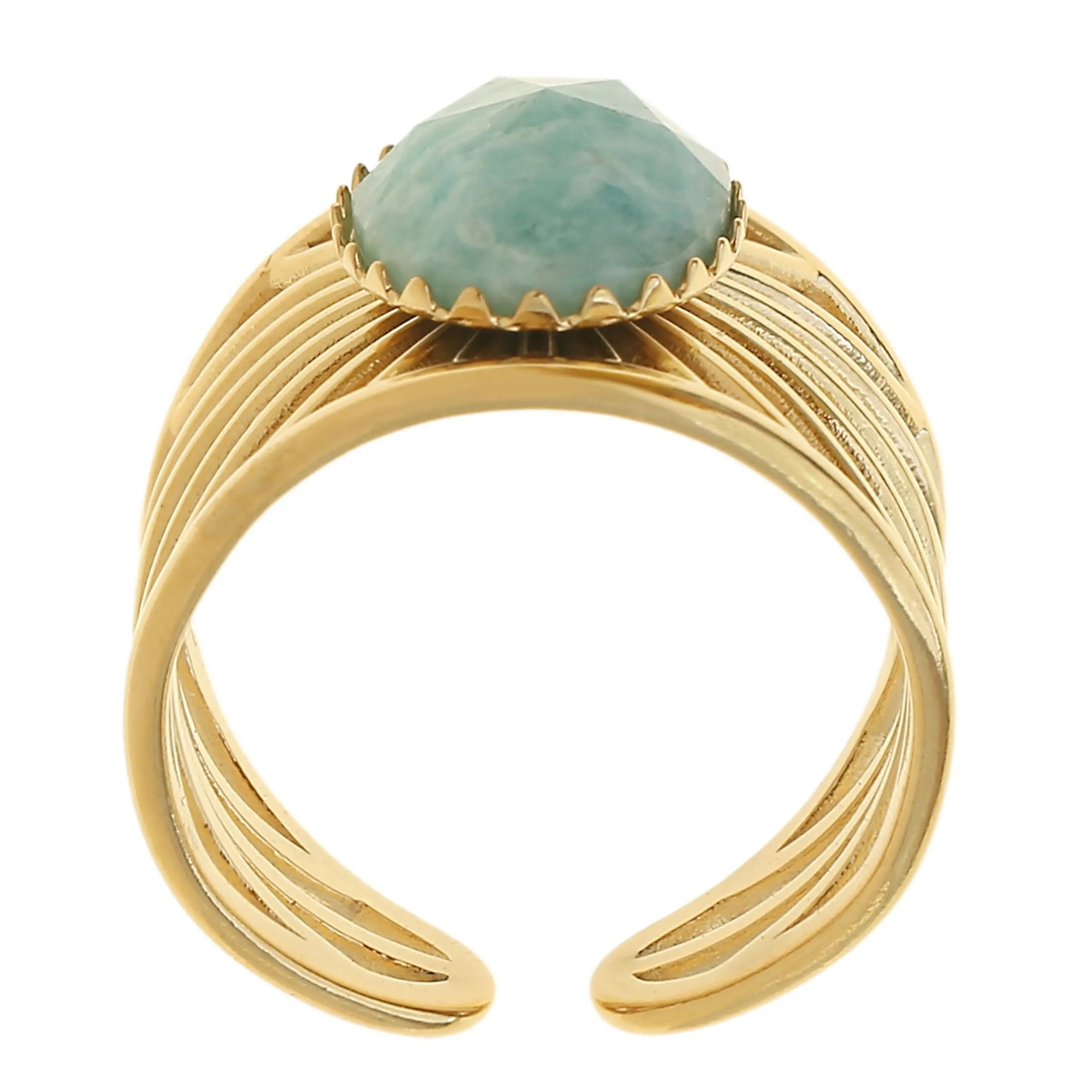 Made by Nami Anello Boho Donna Oro Turchese Acciaio Inossidabile 316L Regolabile Vintage con Pietra Naturale - immagine 5