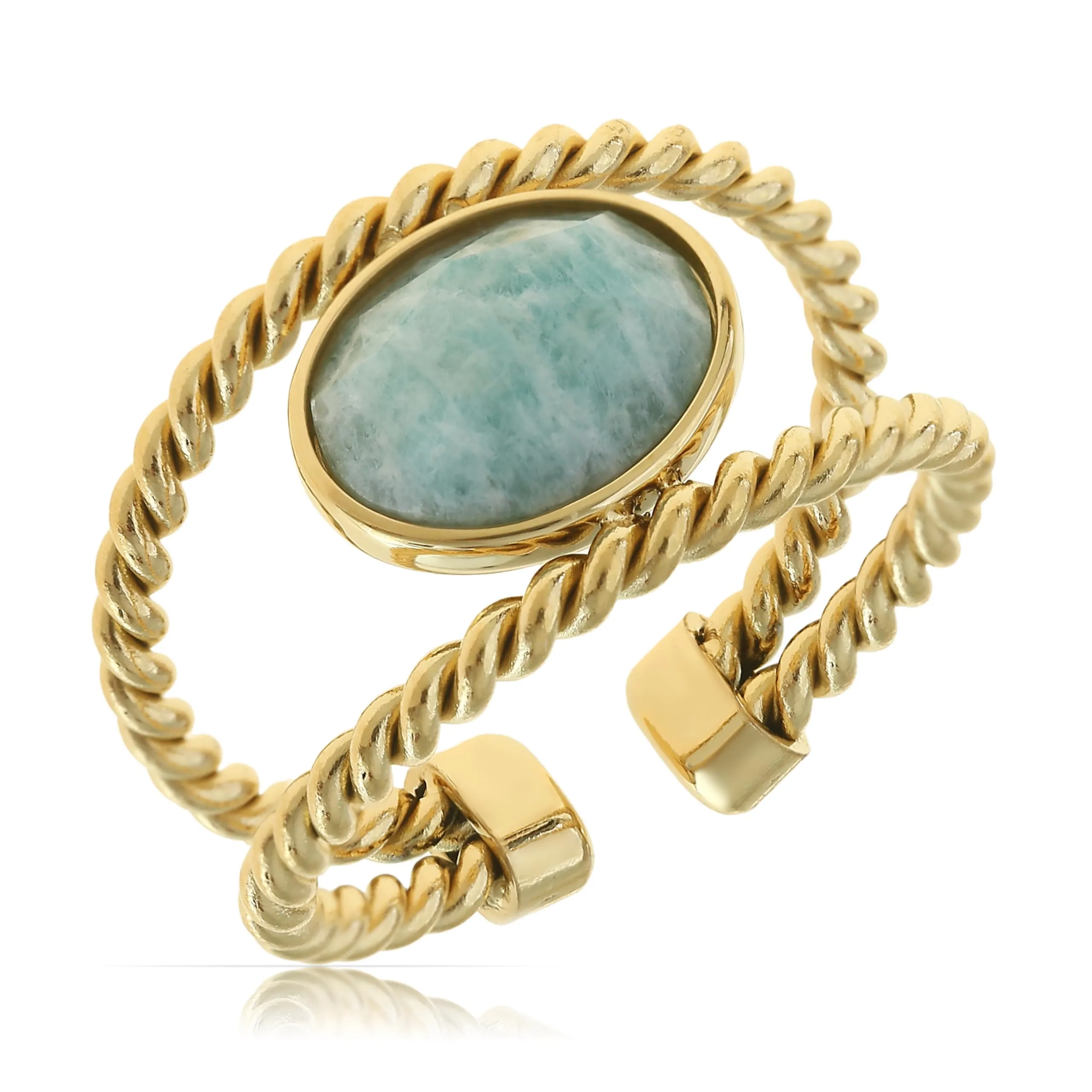 Made by Nami Anello Regolabile Donna in Acciaio Inossidabile Oro e Turchese Boho Statement - immagine 1