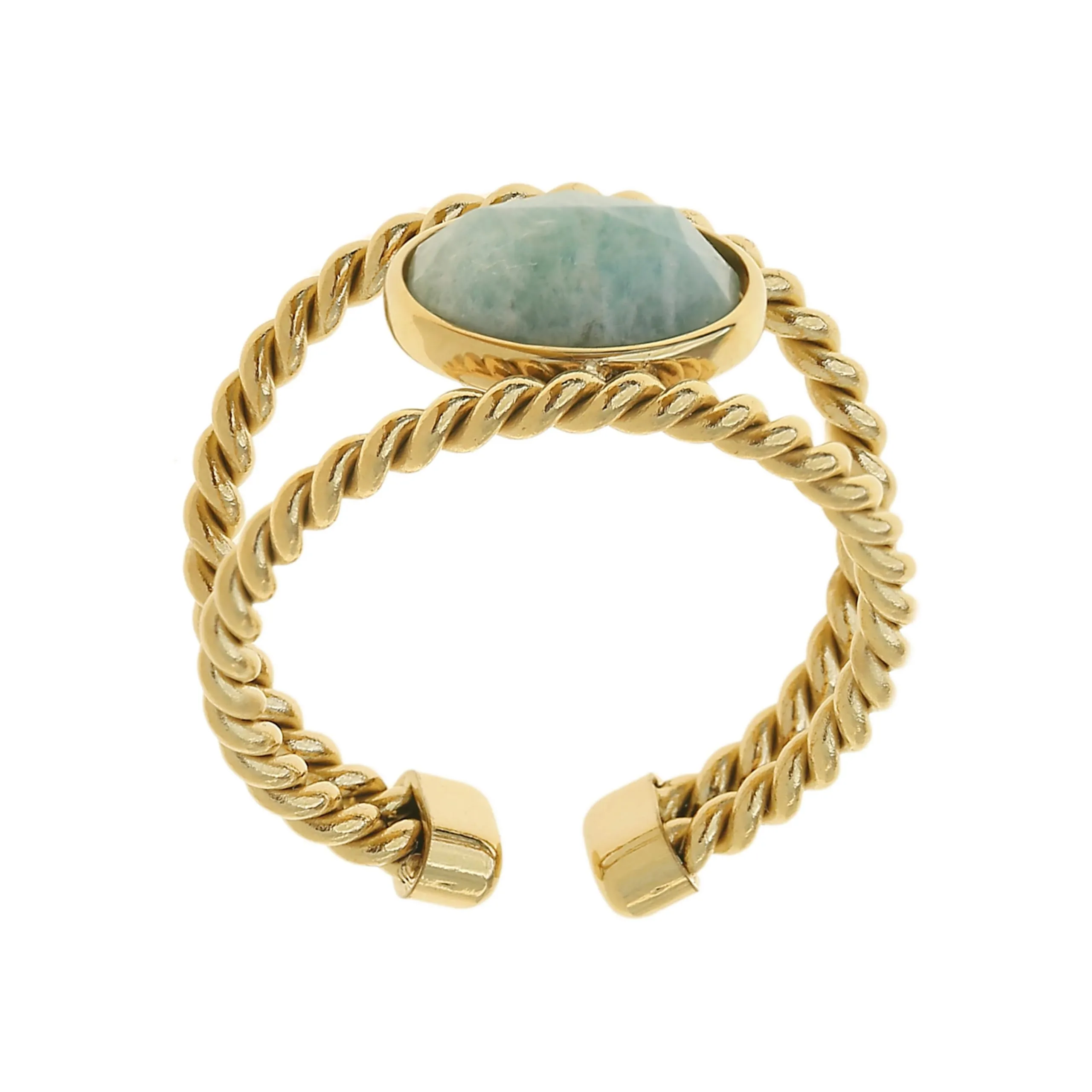 Made by Nami Anello Regolabile Donna in Acciaio Inossidabile Oro e Turchese Boho Statement - immagine 5