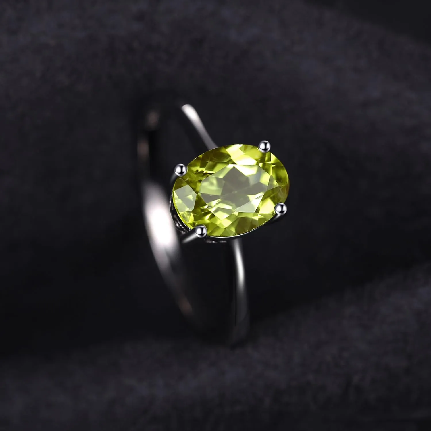JewelryPalace Anello Donna in Oro Bianco 14K Placcato con Peridoto Verde Naturale Taglio Ovale - immagine 5