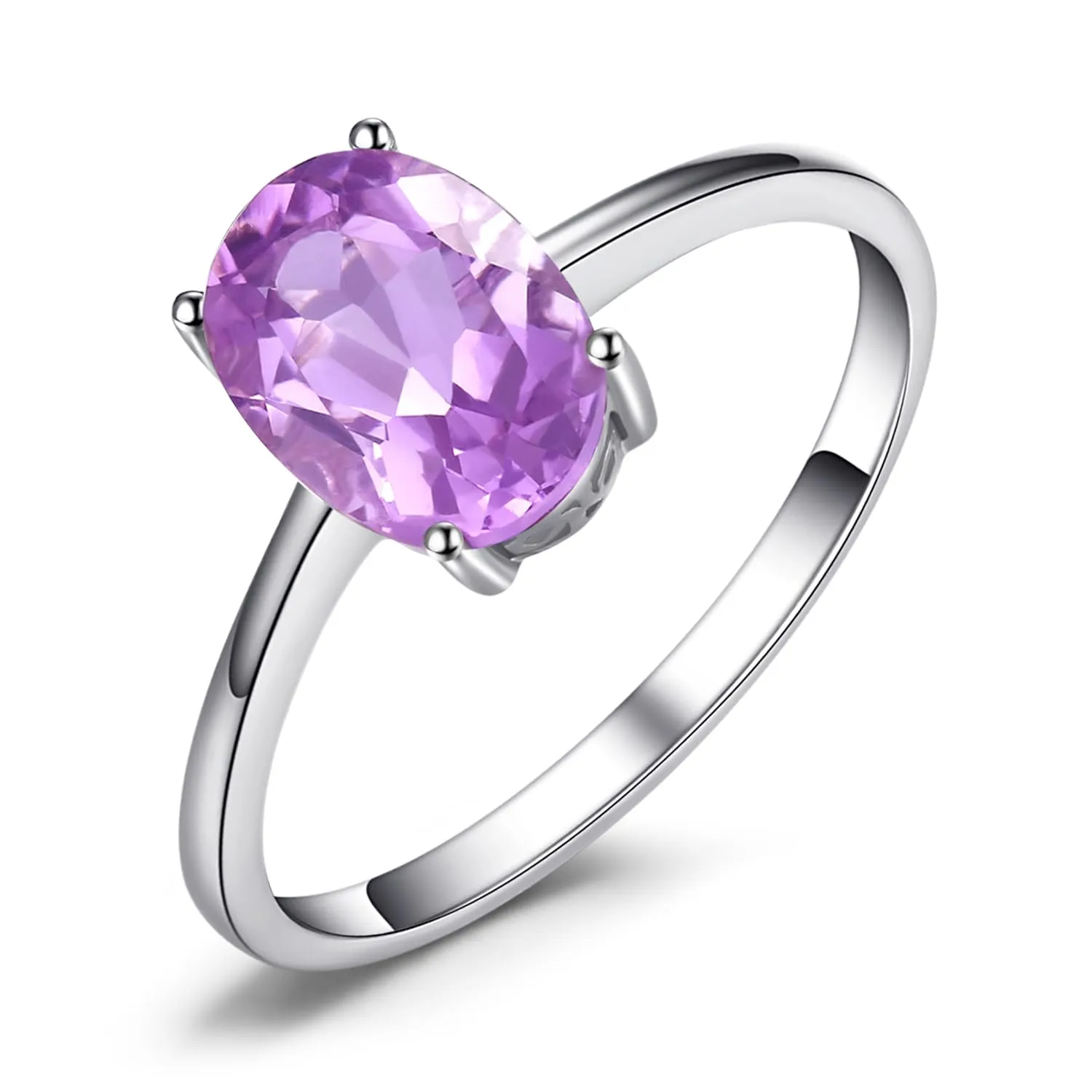 JewelryPalace Anello Solitario Donna in Oro Bianco 14K con Ametista Viola Naturale Taglio Ovale, Misura 9.5 - immagine 1
