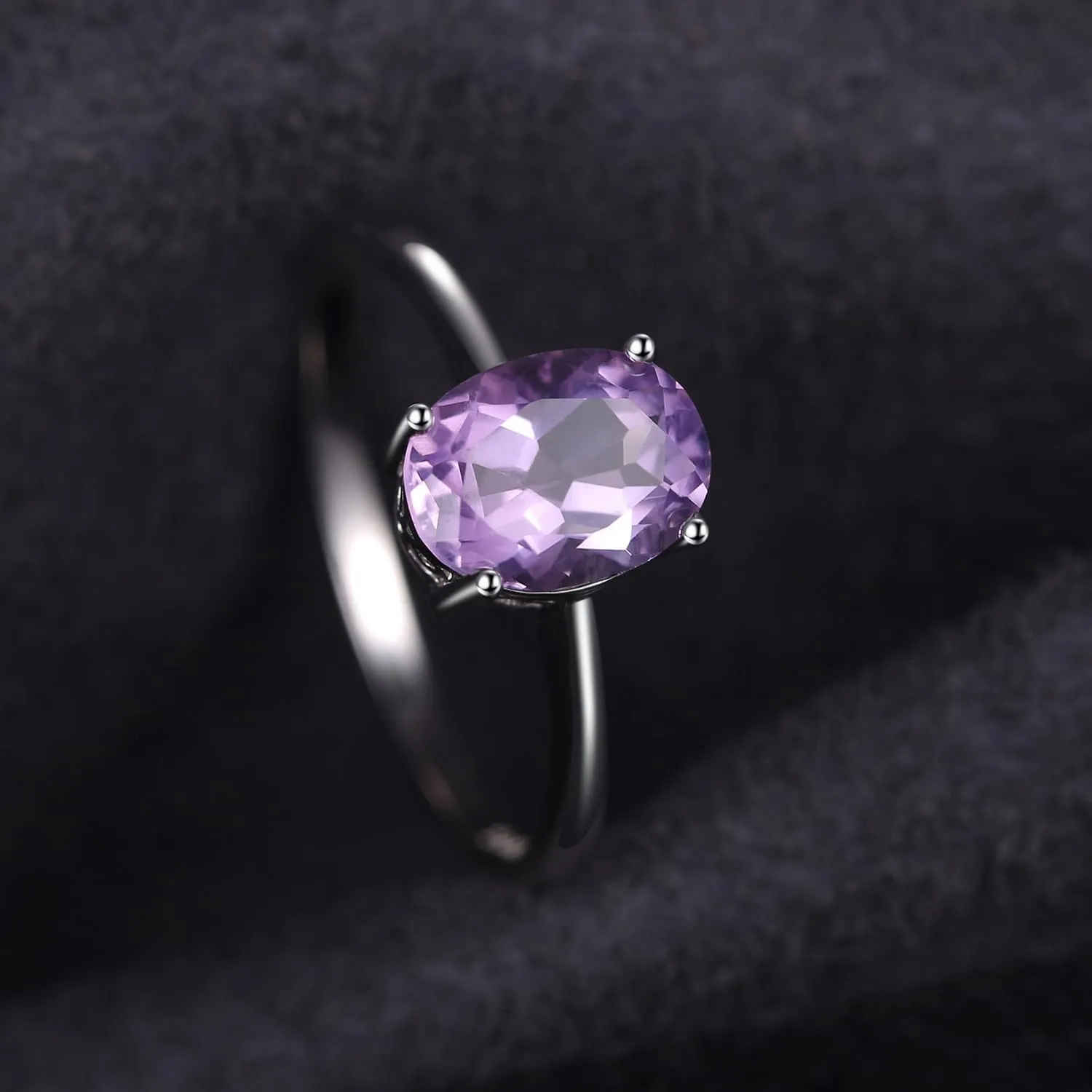 JewelryPalace Anello Solitario Donna in Oro Bianco 14K con Ametista Viola Naturale Taglio Ovale, Misura 9.5 - immagine 5