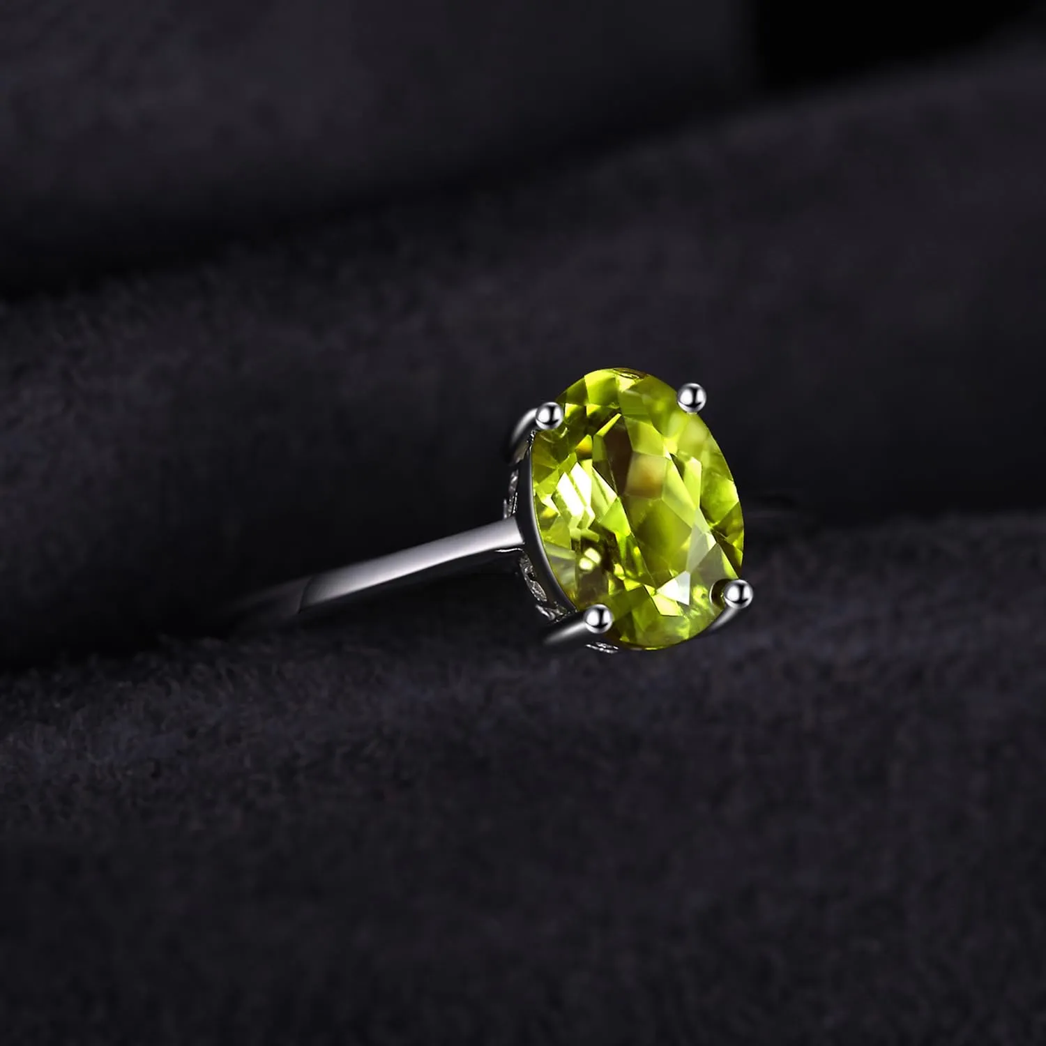 JewelryPalace Anello Solitario Donna in Oro Bianco 14K con Peridoto Verde Naturale Taglio Ovale, Misura 8 - immagine 3