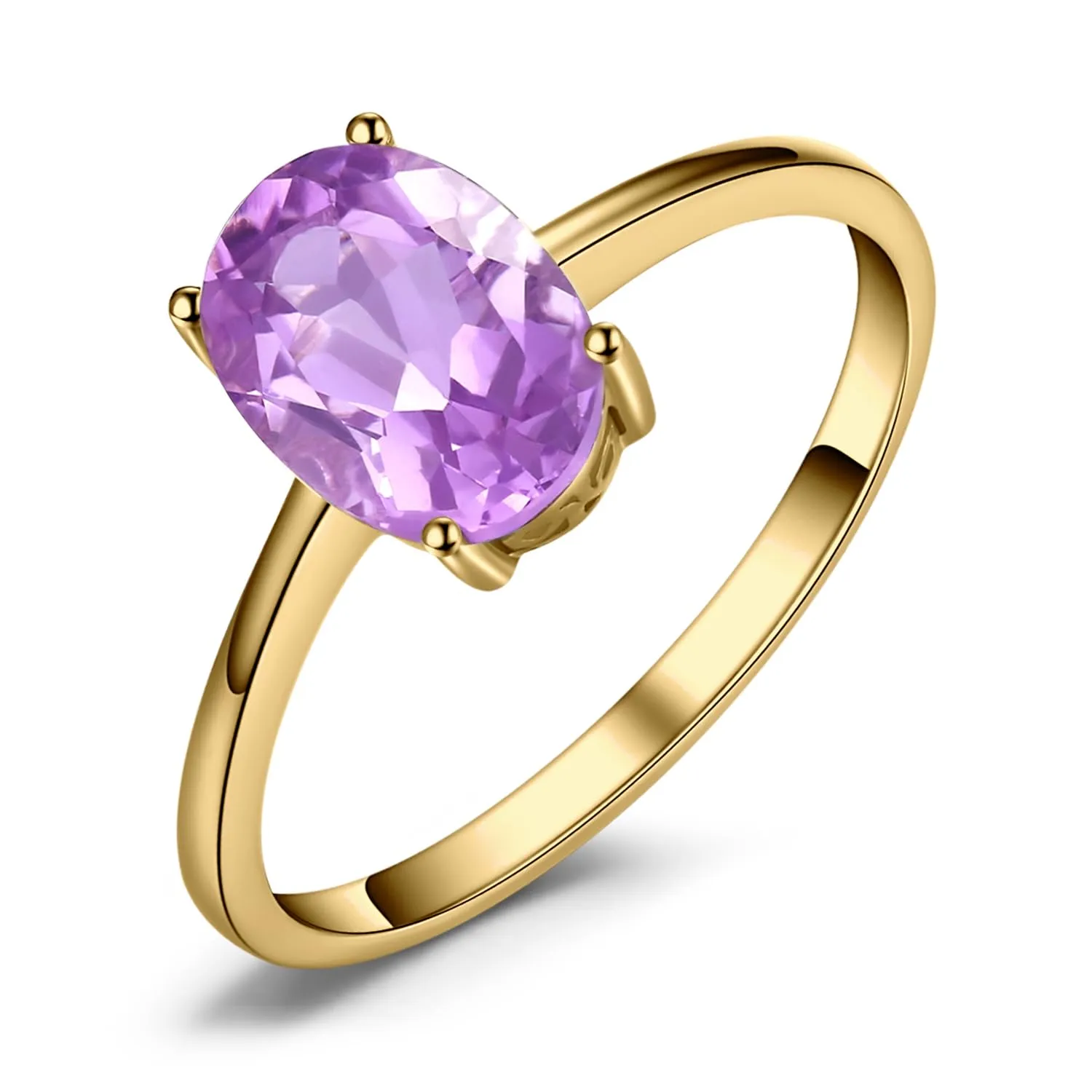 JewelryPalace Anello Donna placcato oro giallo 14K con Ametista Viola Naturale Ovale, Misura 19.5 - immagine 1