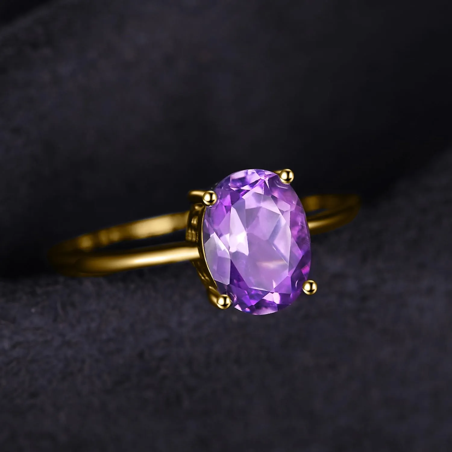 JewelryPalace Anello Donna placcato oro giallo 14K con Ametista Viola Naturale Ovale, Misura 19.5 - immagine 3