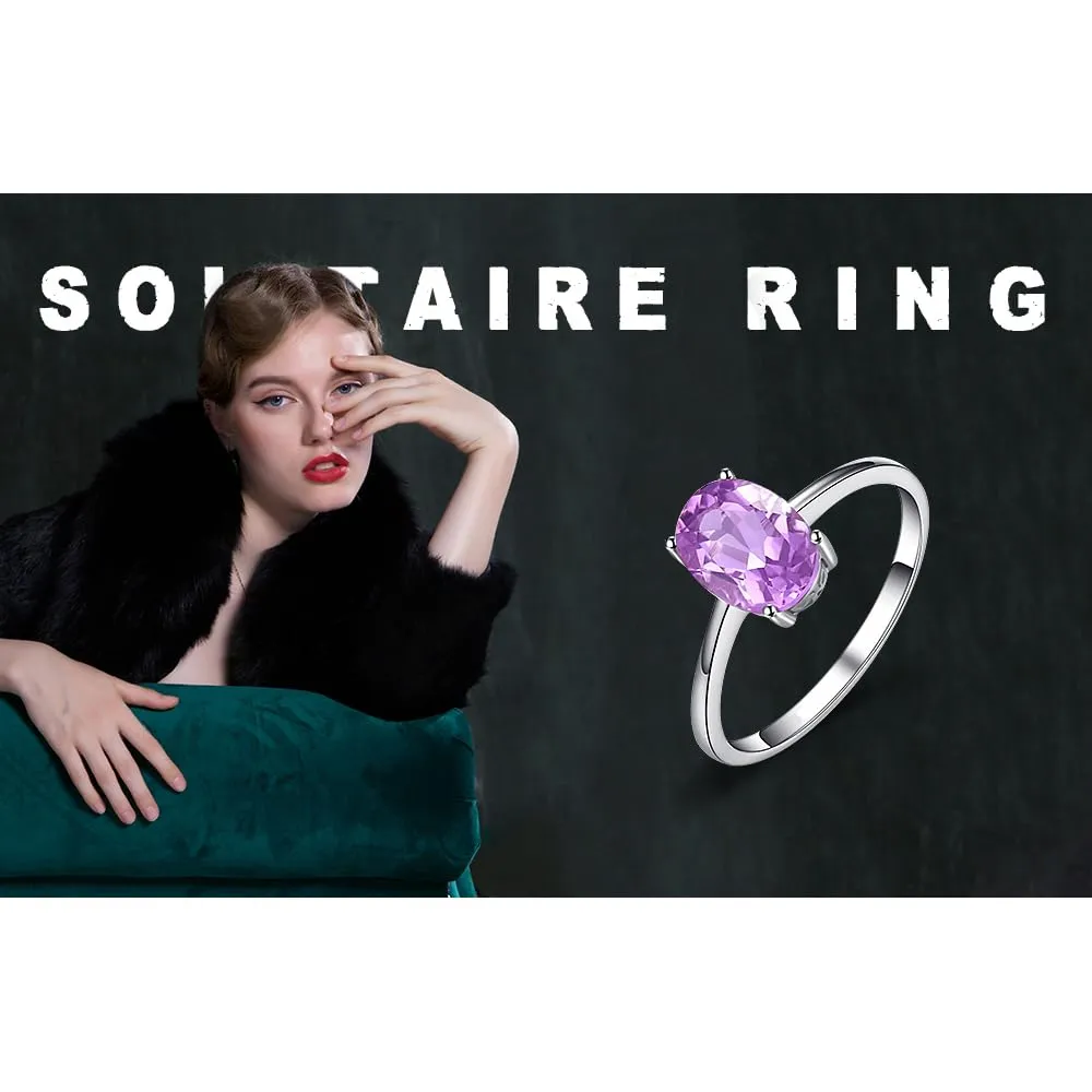 JewelryPalace Anello Solitario Donna in Oro Bianco 14K con Ametista Viola Naturale Taglio Ovale, Misura 22 - immagine 6