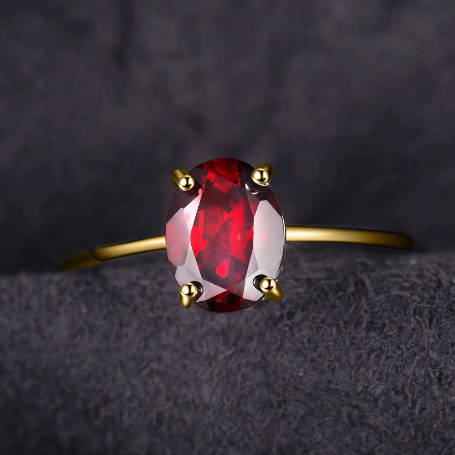 JewelryPalace Anello Donna in Oro Giallo 14K con Granato Rosso Naturale Ovale, Misura 8 - immagine 5