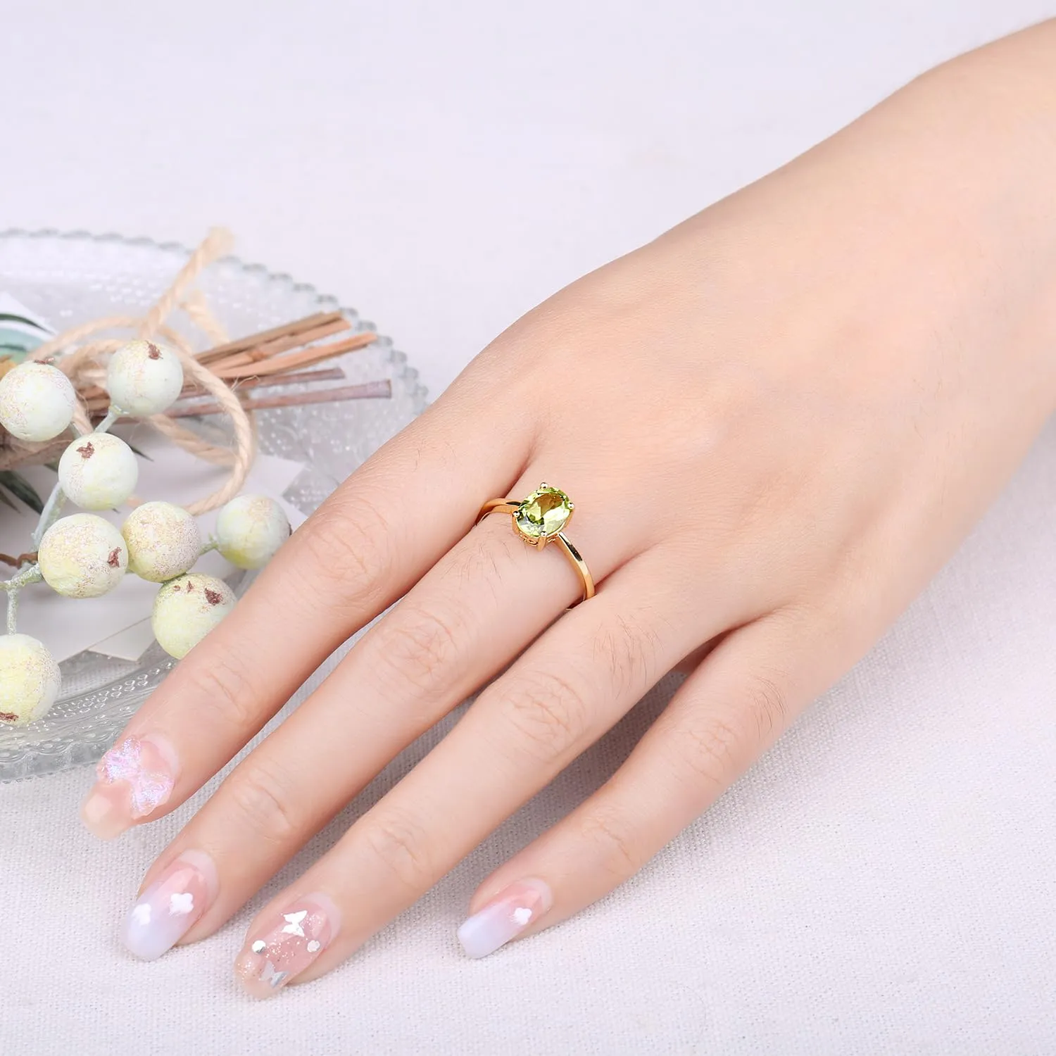 JewelryPalace Anello Donna placcato oro giallo 14K con Peridoto Verde Naturale, Solitario Ovale, Misura 10.5 - immagine 4