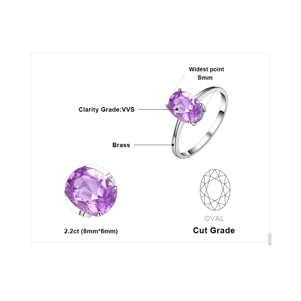 JewelryPalace Anello Solitario Donna in Oro Bianco 14K con Ametista Viola Naturale, Taglio Ovale, Misura 19.5 - immagine 2