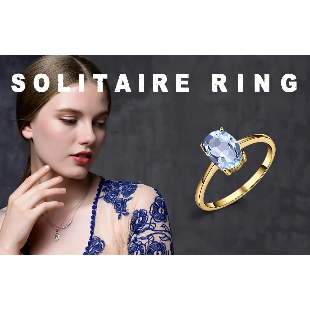 JewelryPalace Anello Donna placcato oro giallo 14K con Topazio Azzurro Naturale Ovale, Misura 11.5 - immagine 6