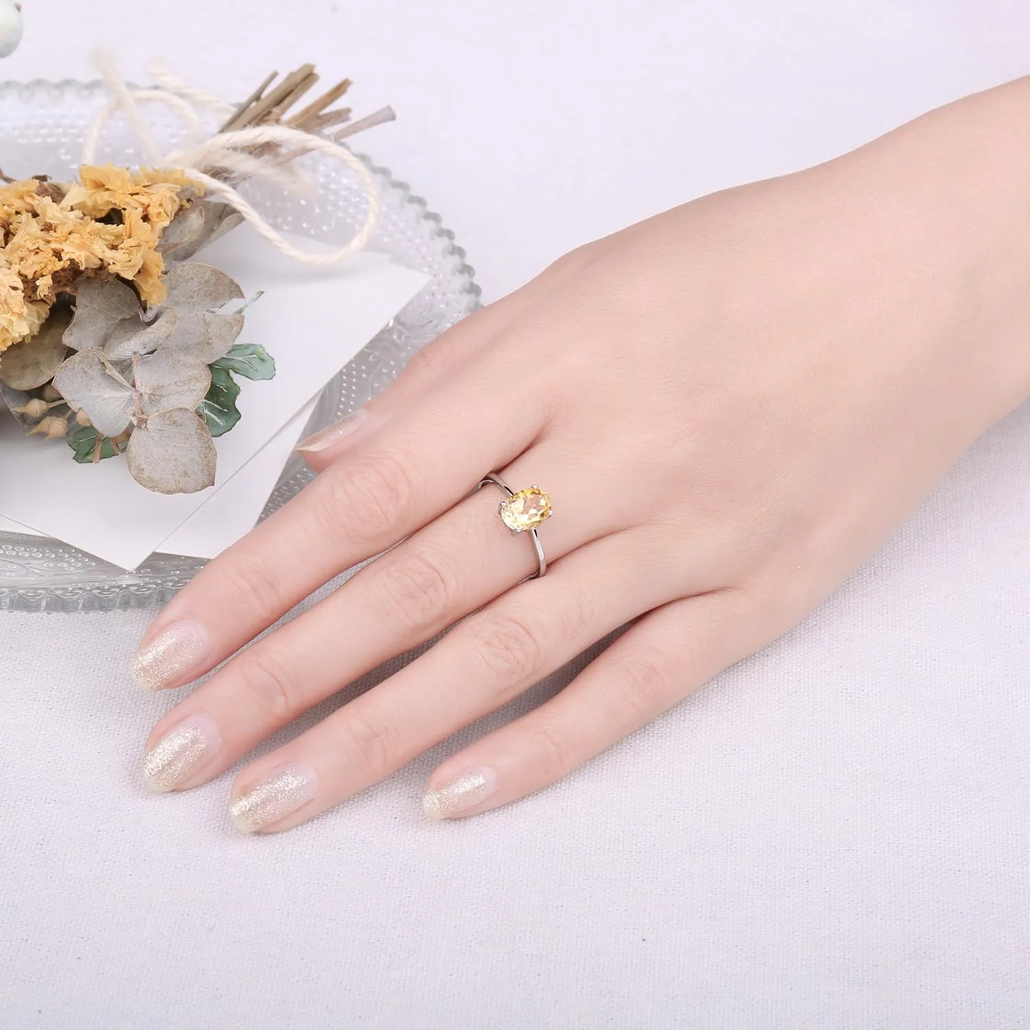 JewelryPalace Anello Solitario Donna in Oro Bianco 14K con Citrino Arancione Naturale Taglio Ovale - immagine 4