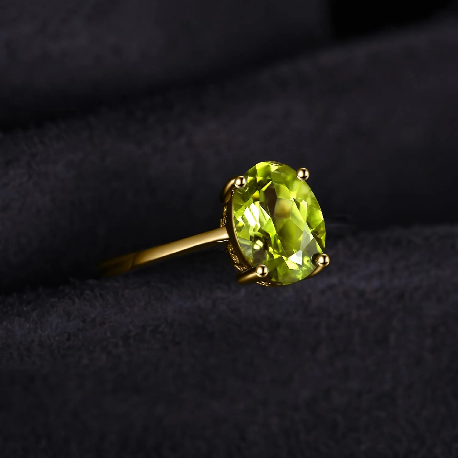 JewelryPalace Anello Donna Placcato Oro Giallo 14K con Peridoto Verde Naturale, Misura 11.5 - immagine 3