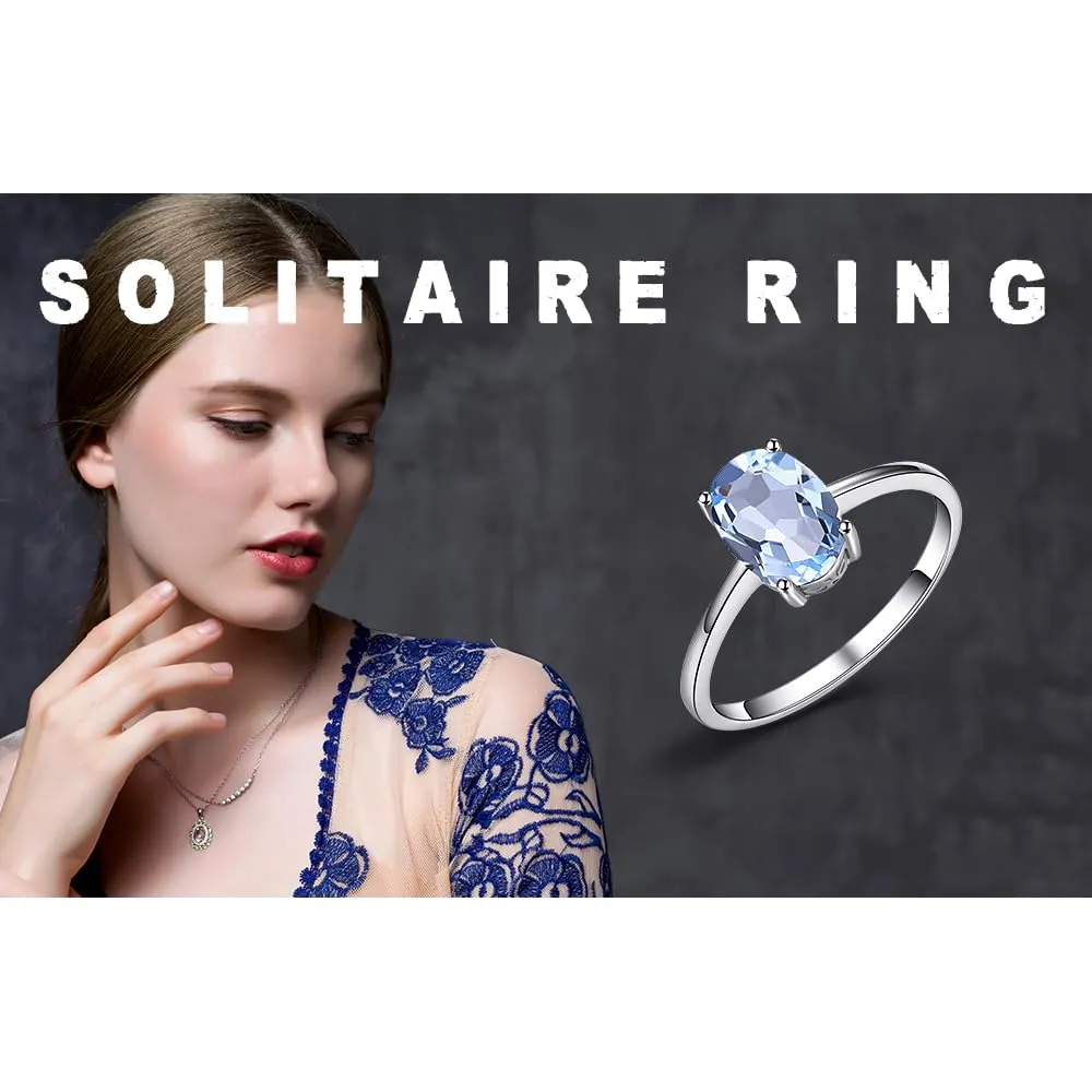 JewelryPalace Anello Solitario Donna in Oro Bianco 14K con Topazio Azzurro Naturale Taglio Ovale, Misura 17 - immagine 6
